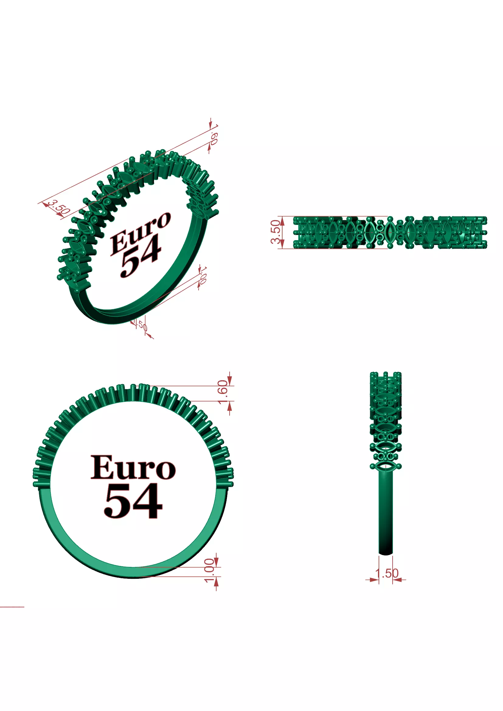 Marquise and Round Diamond Band - Fine Jewellery Model 3D print model_10