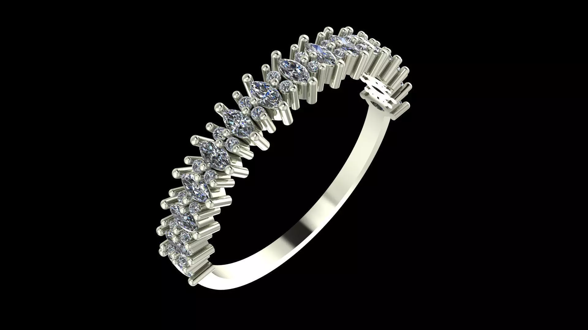 Marquise and Round Diamond Band - Fine Jewellery Model 3D print model_7