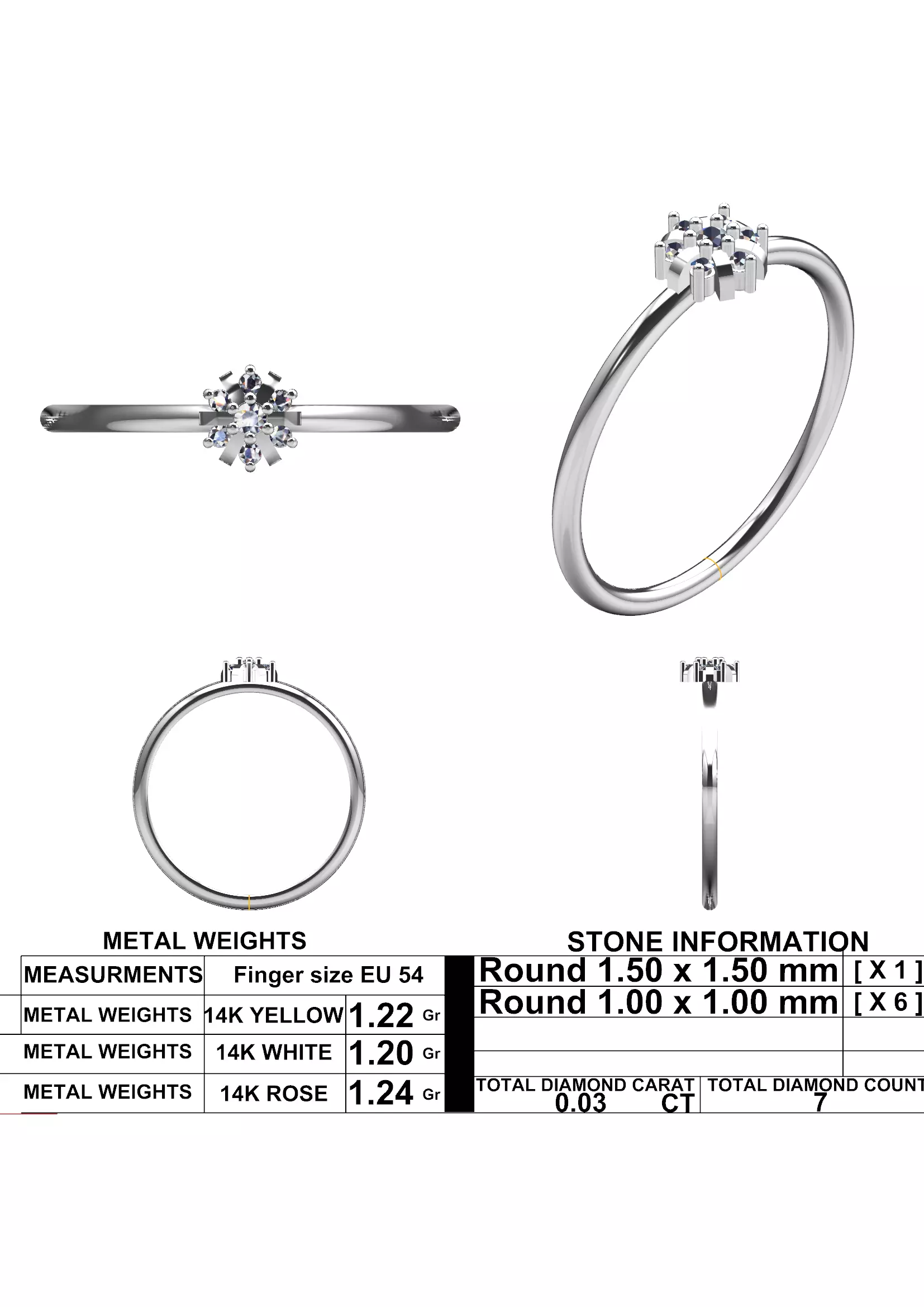 Classic Cluster Diamond Ring - 14K Gold Fine Jewellery 3D Model 3D print model_7