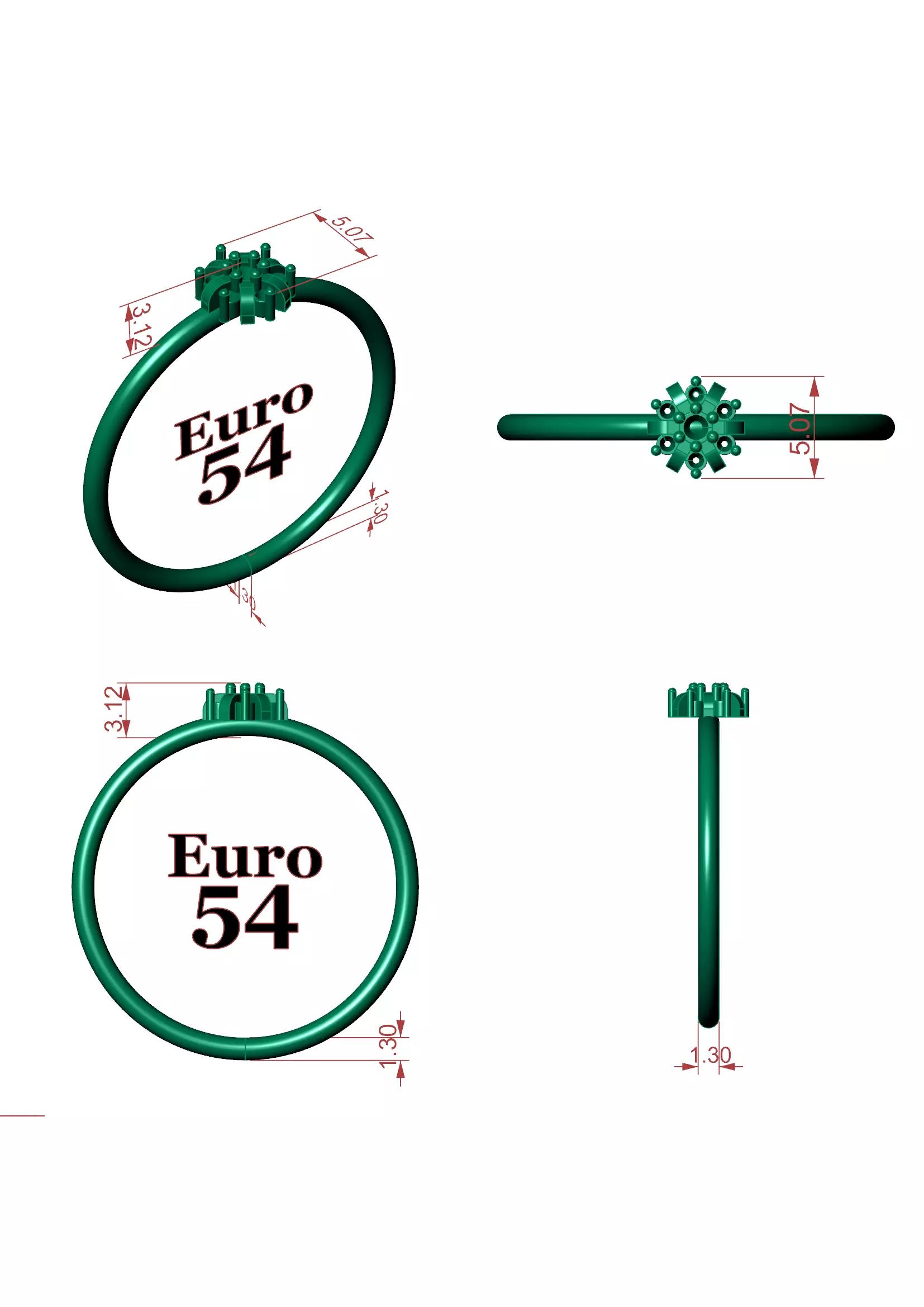 Classic Cluster Diamond Ring - 14K Gold Fine Jewellery 3D Model 3D print model_9