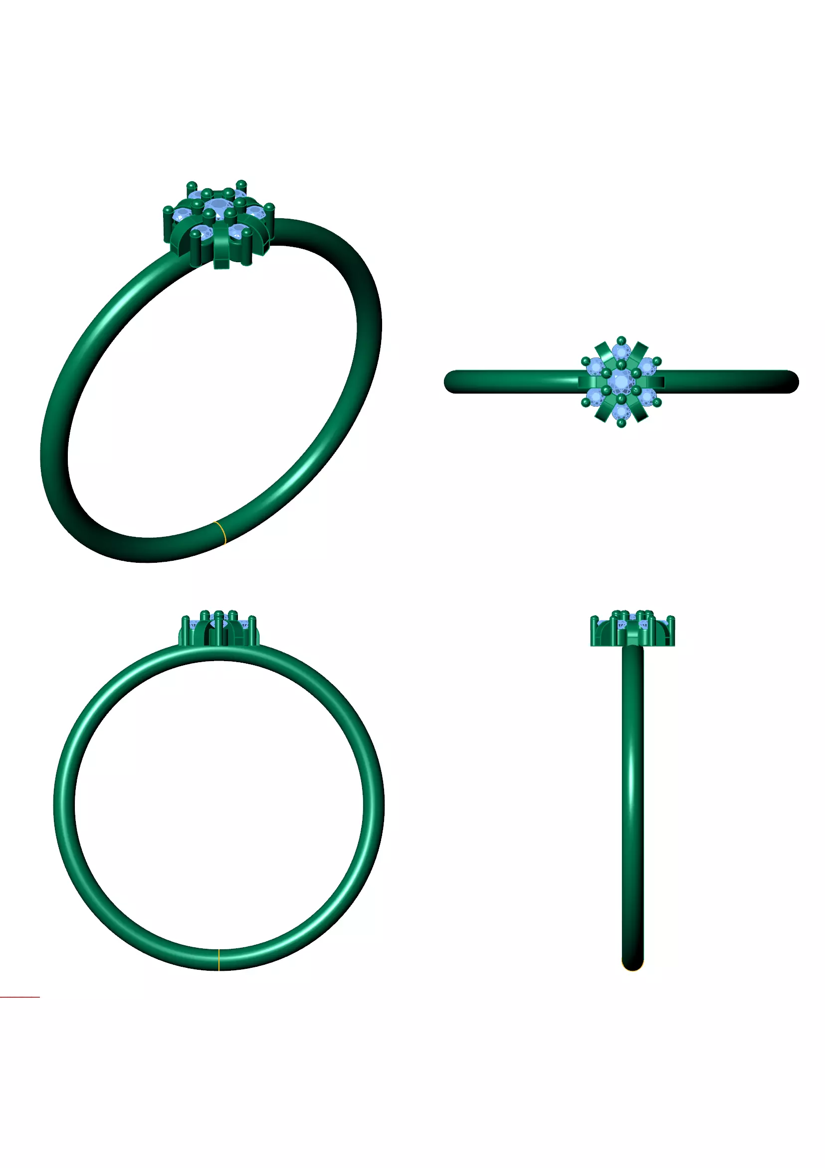 Classic Cluster Diamond Ring - 14K Gold Fine Jewellery 3D Model 3D print model_8