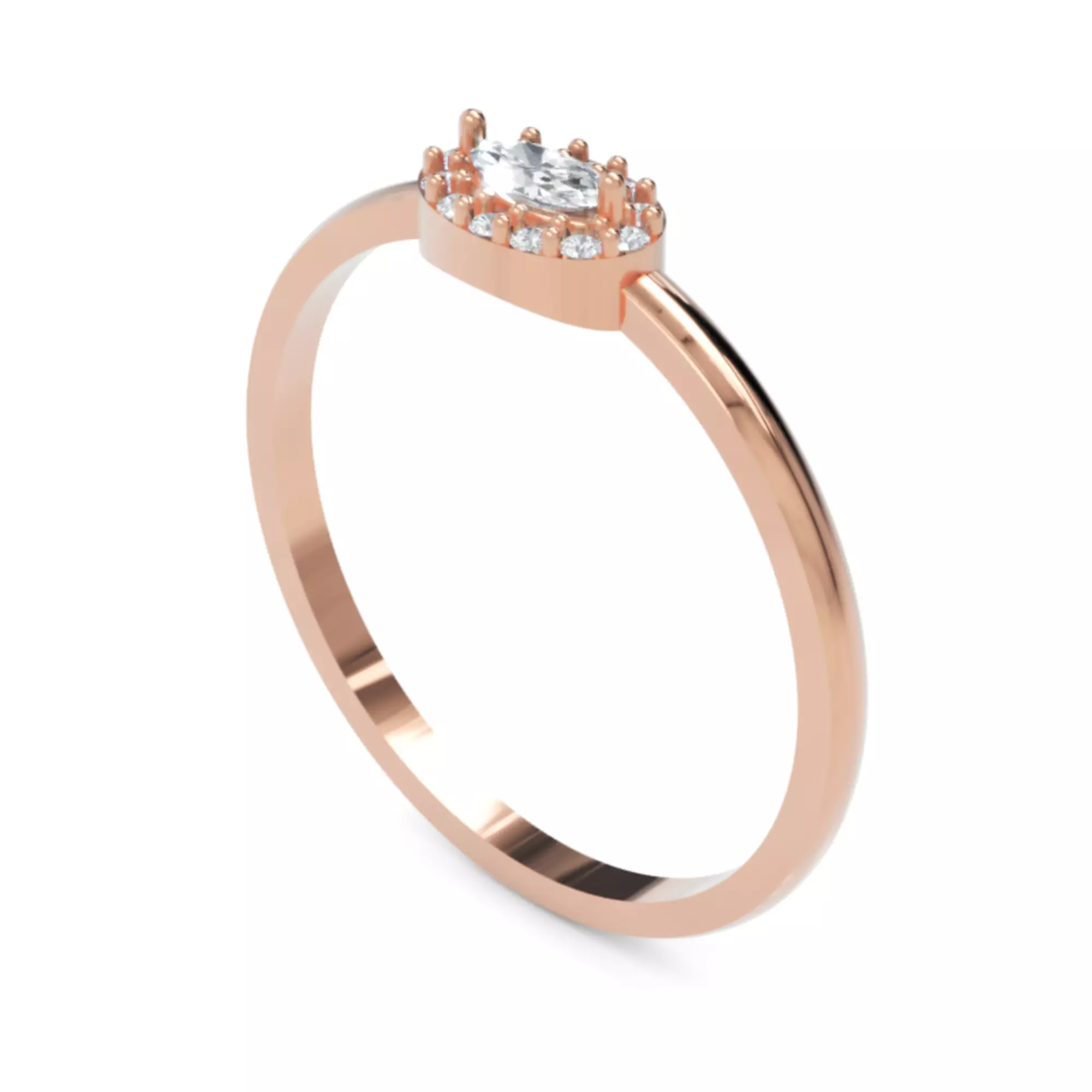 Oval Halo Diamond Ring - Minimal 14K Gold Fine Jewellery 3D print model_3