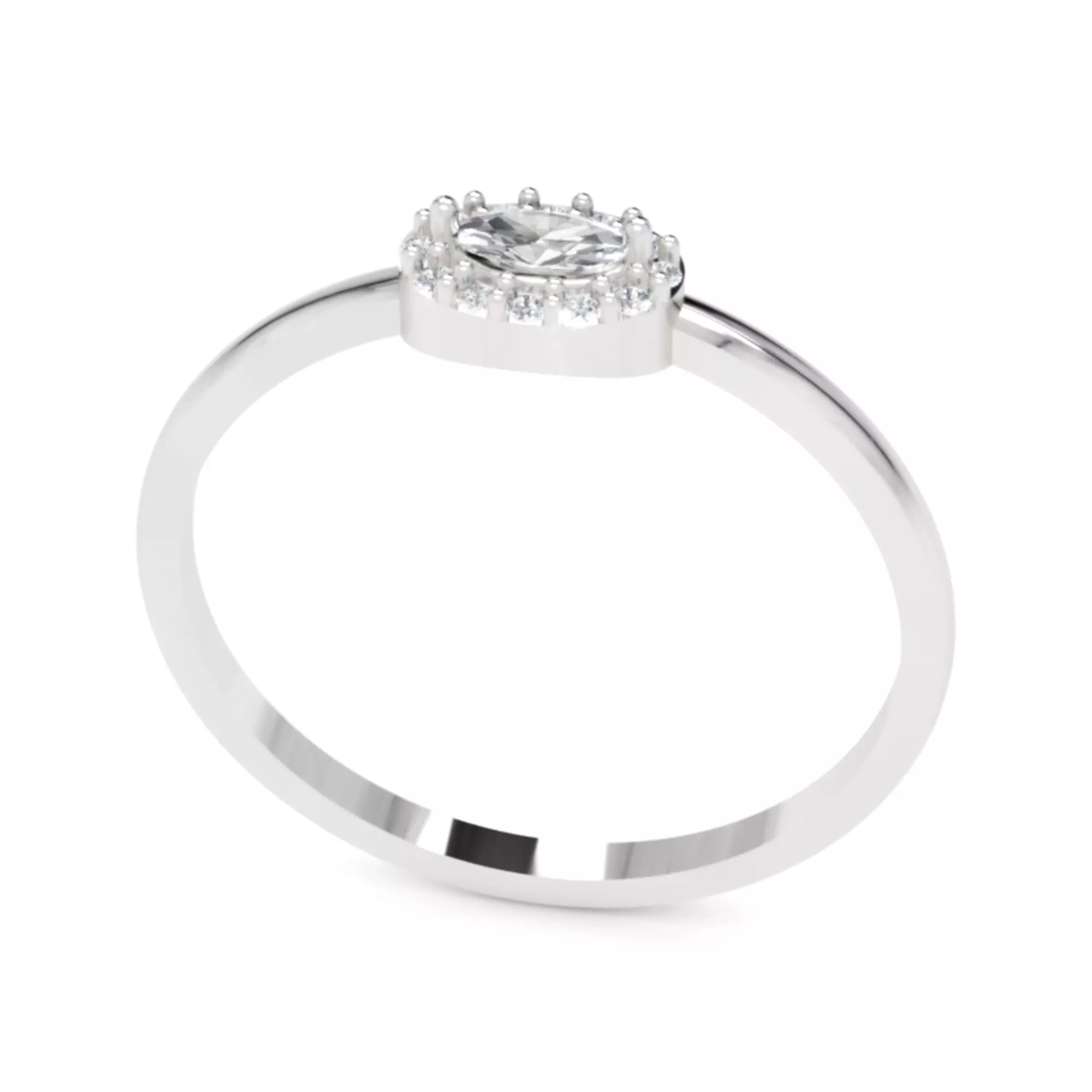 Oval Halo Diamond Ring - Minimal 14K Gold Fine Jewellery 3D print model_0