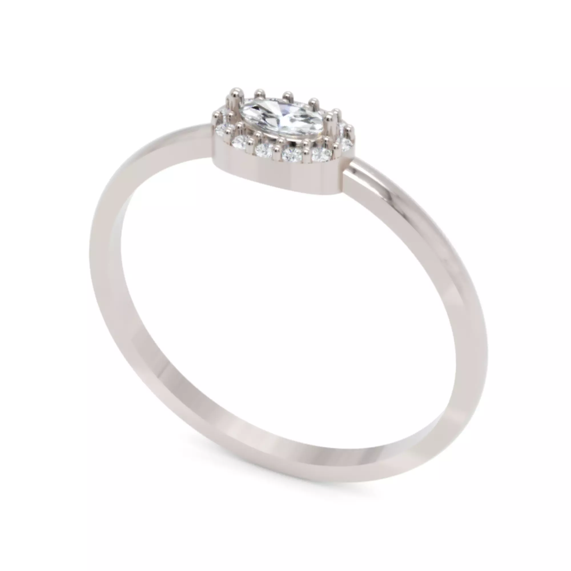 Oval Halo Diamond Ring - Minimal 14K Gold Fine Jewellery 3D print model_1