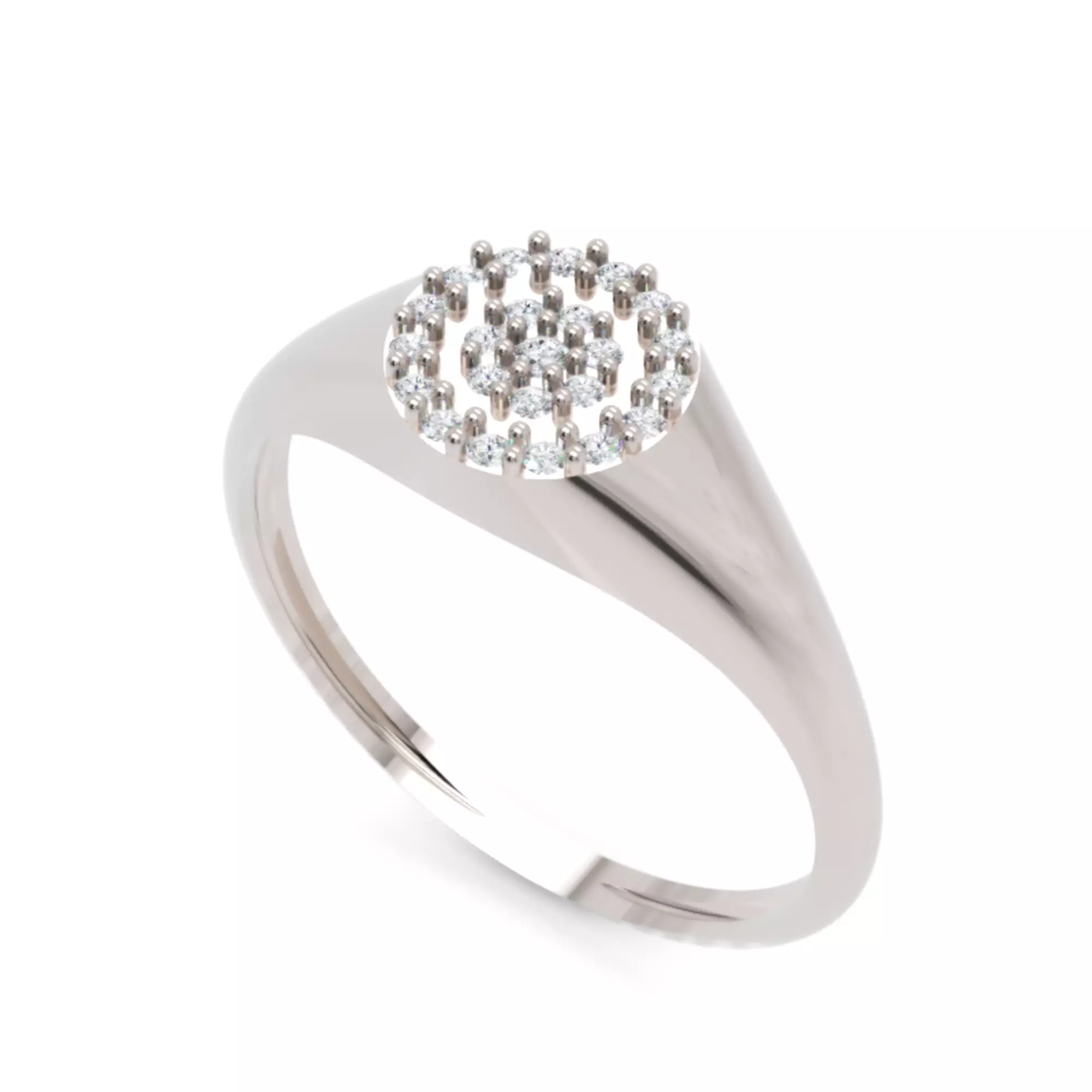 Halo Signet Diamond Ring - 14K Gold Modern Fine Jewellery 3D print model_0