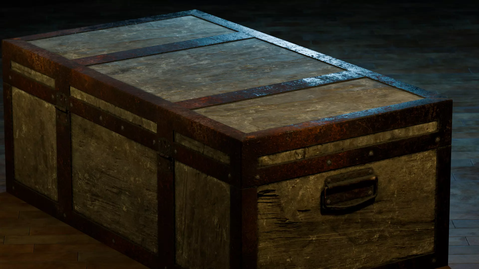 Vintage old chest Low-poly 3D model_2