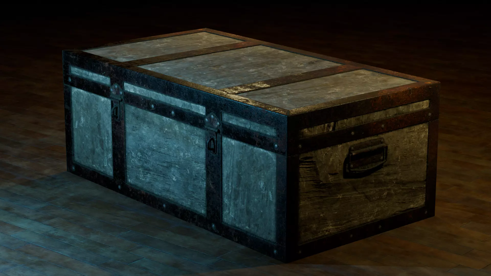Vintage old chest Low-poly 3D model_0