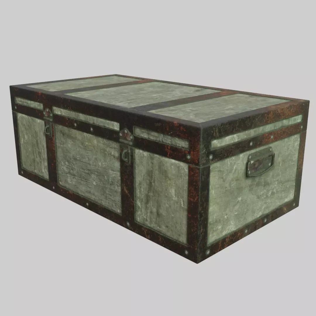 Vintage old chest Low-poly 3D model_3