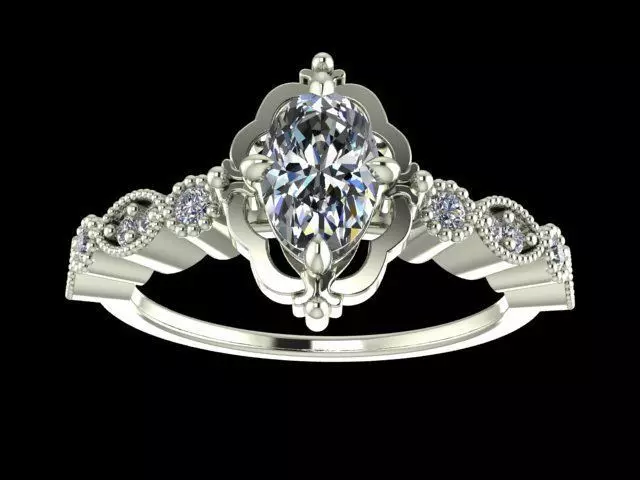 Oval Vintage Diamond Engagement Ring - Fine 14K Gold Jewellery 3D print model_10