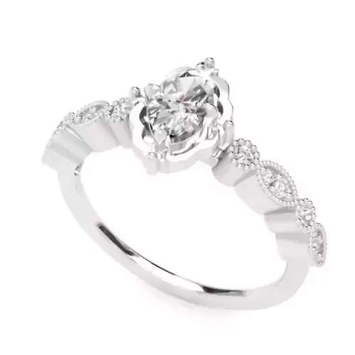 Oval Vintage Diamond Engagement Ring - Fine 14K Gold Jewellery 3D print model