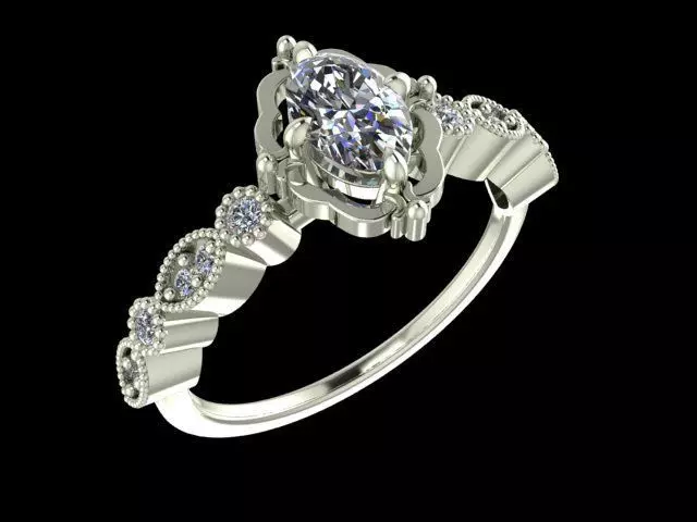 Oval Vintage Diamond Engagement Ring - Fine 14K Gold Jewellery 3D print model_9