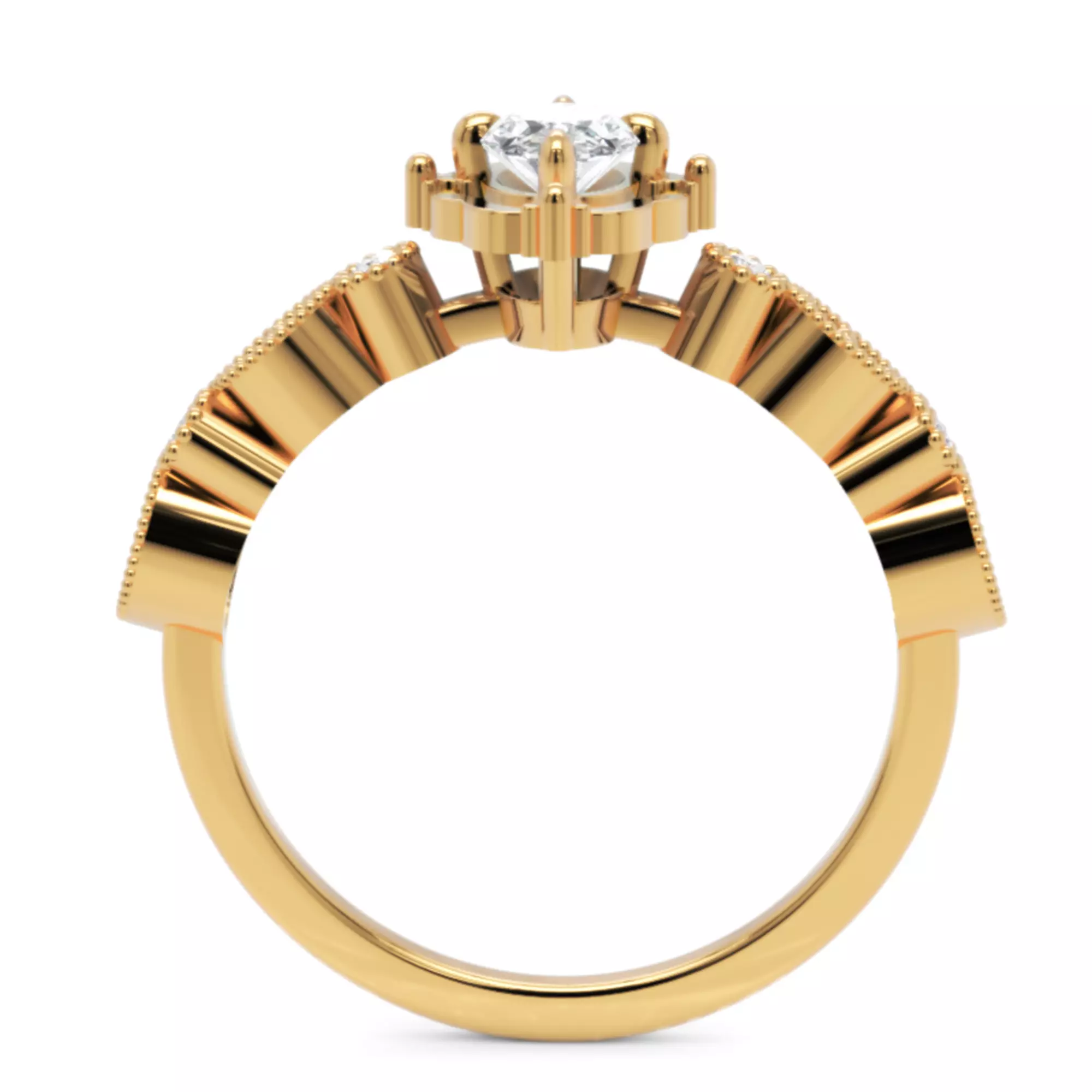 Oval Vintage Diamond Engagement Ring - Fine 14K Gold Jewellery 3D print model_5