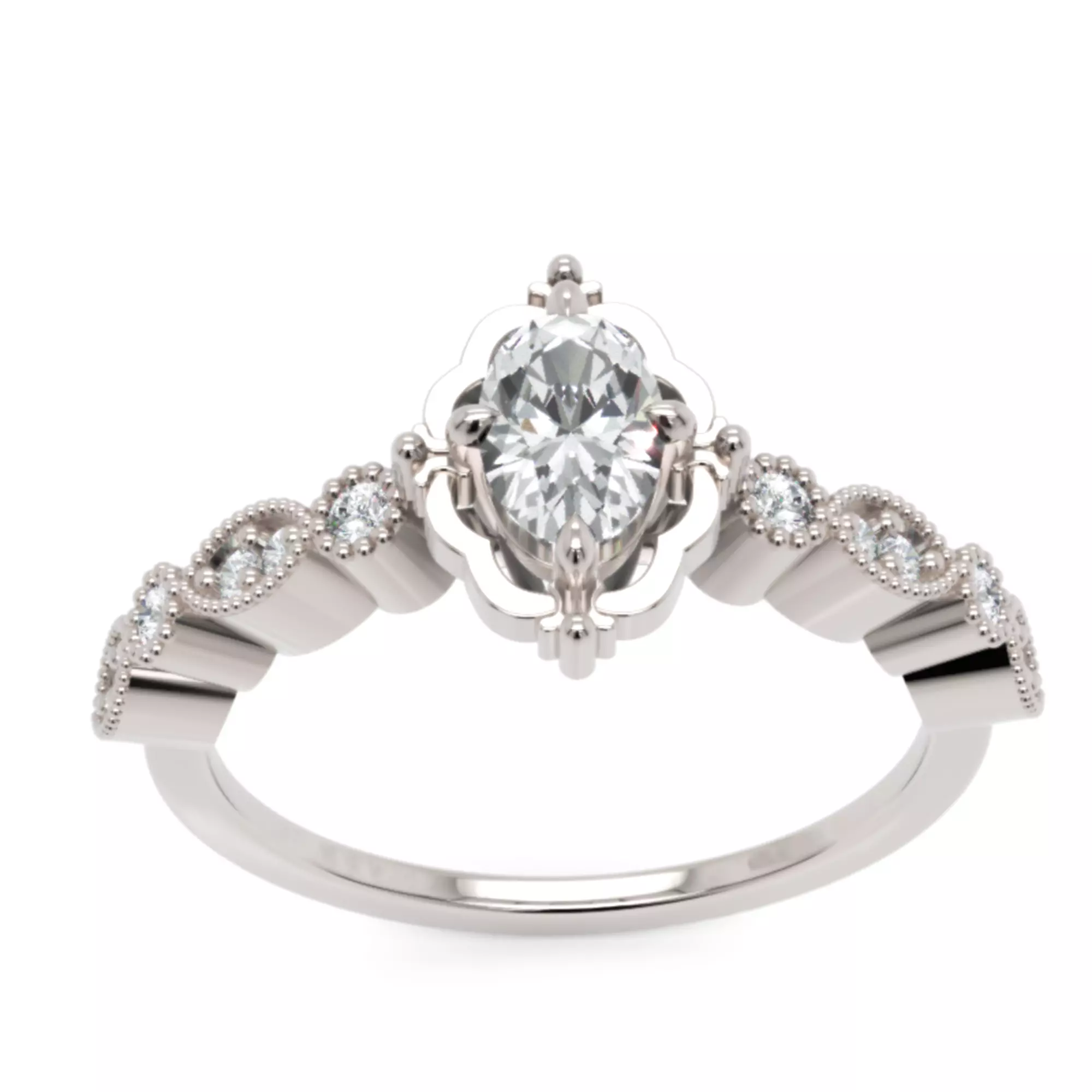 Oval Vintage Diamond Engagement Ring - Fine 14K Gold Jewellery 3D print model_2