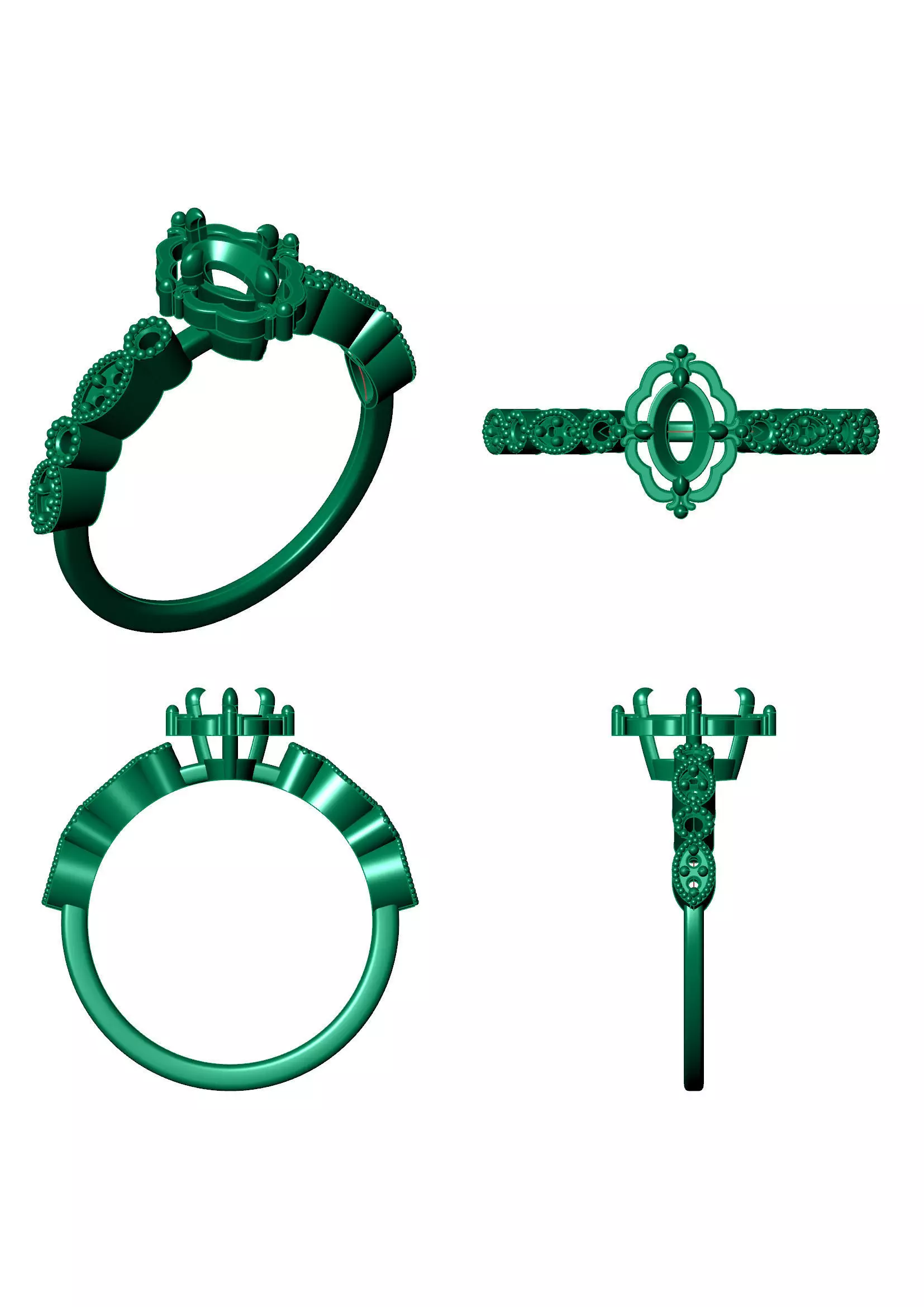 Oval Vintage Diamond Engagement Ring - Fine 14K Gold Jewellery 3D print model_13