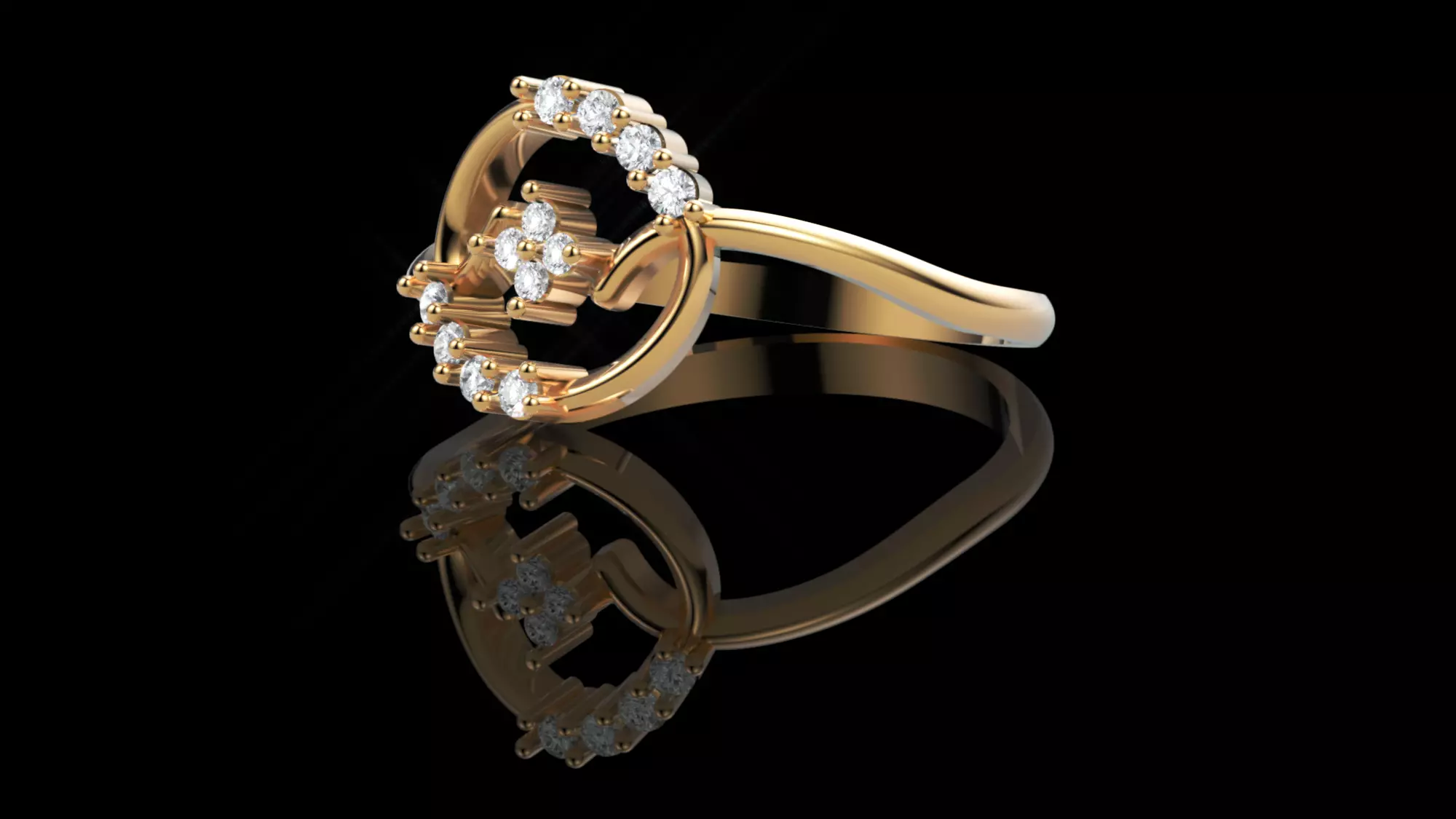 Circle Diamond Ring - Modern 14K Gold Fine Jewellery 3D print model_1