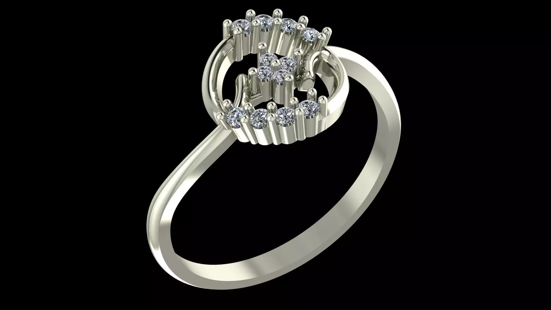 Circle Diamond Ring - Modern 14K Gold Fine Jewellery 3D print model_6