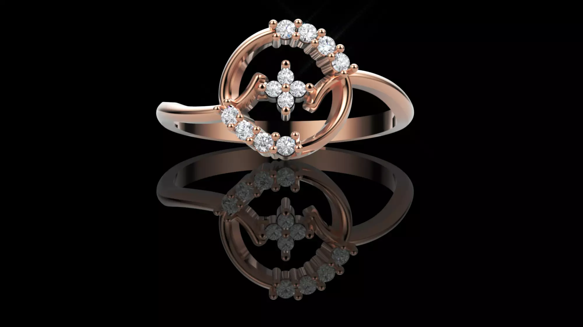 Circle Diamond Ring - Modern 14K Gold Fine Jewellery 3D print model_2