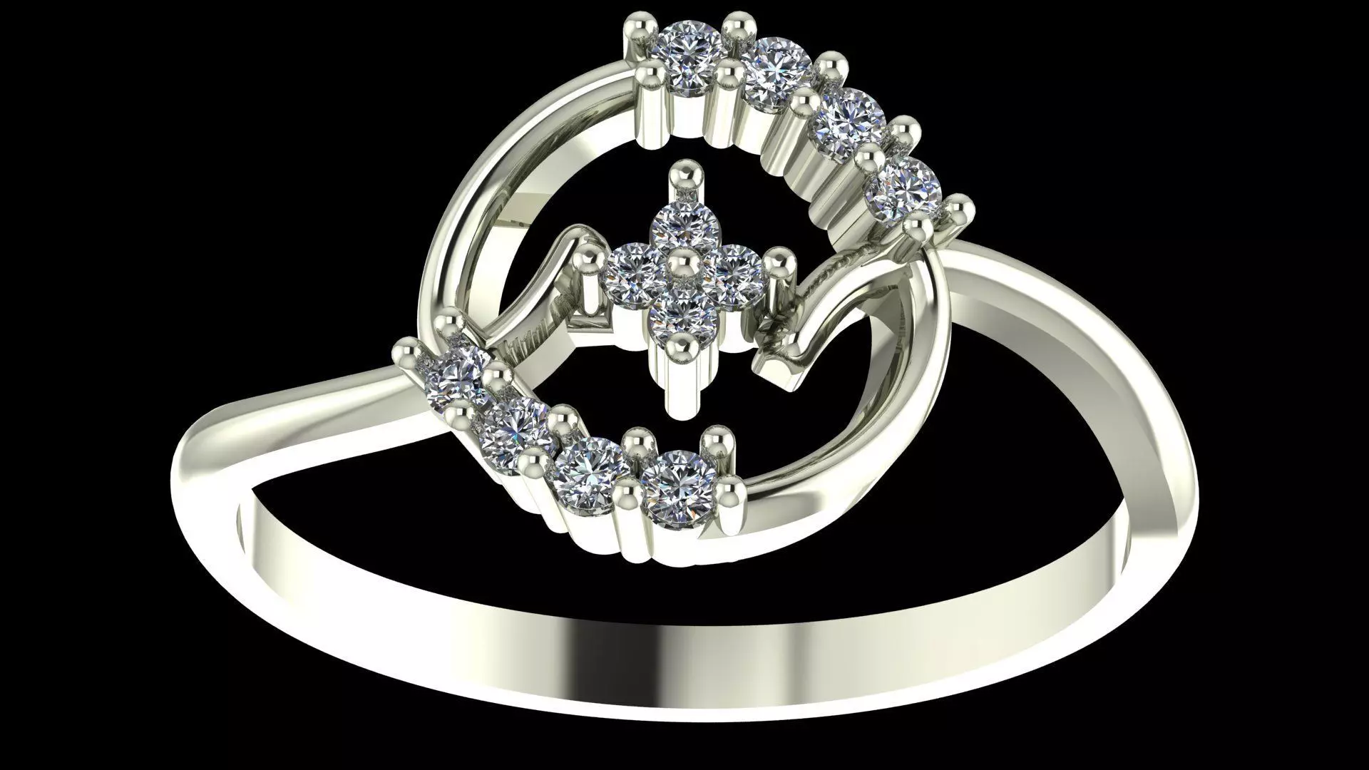 Circle Diamond Ring - Modern 14K Gold Fine Jewellery 3D print model_7