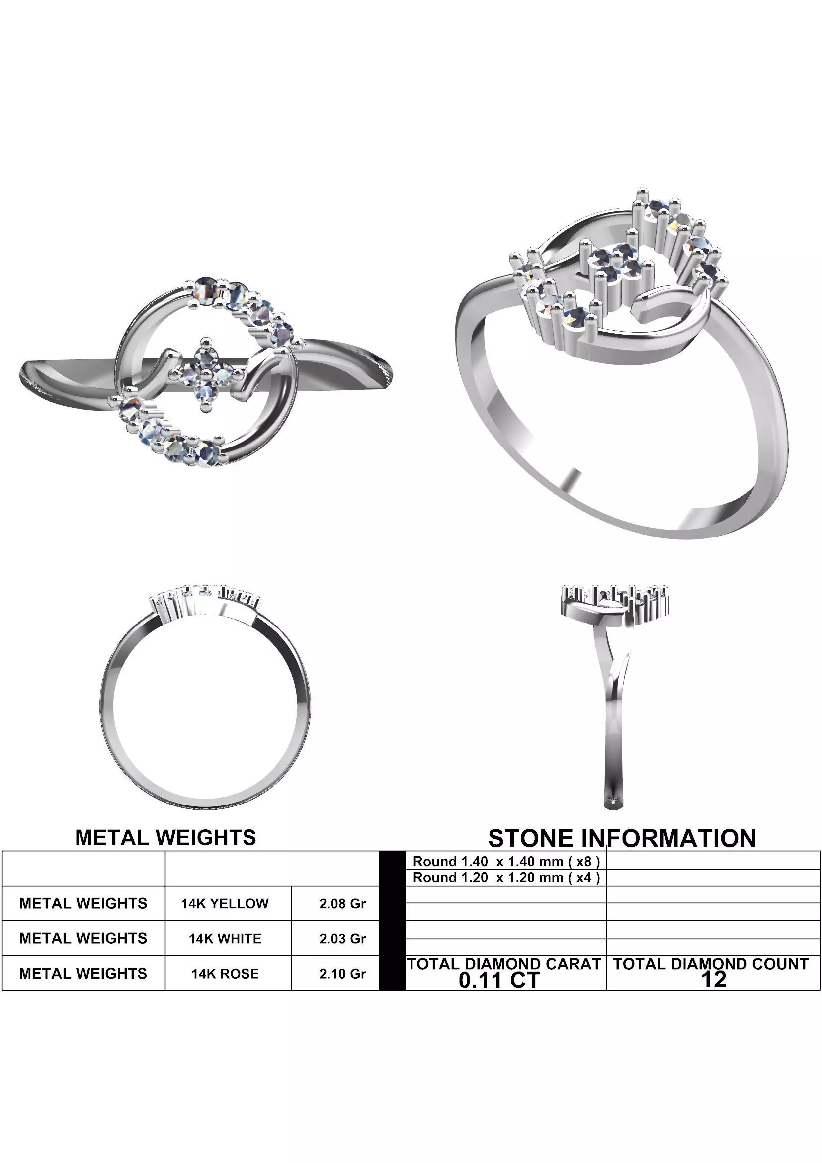 Circle Diamond Ring - Modern 14K Gold Fine Jewellery 3D print model_11