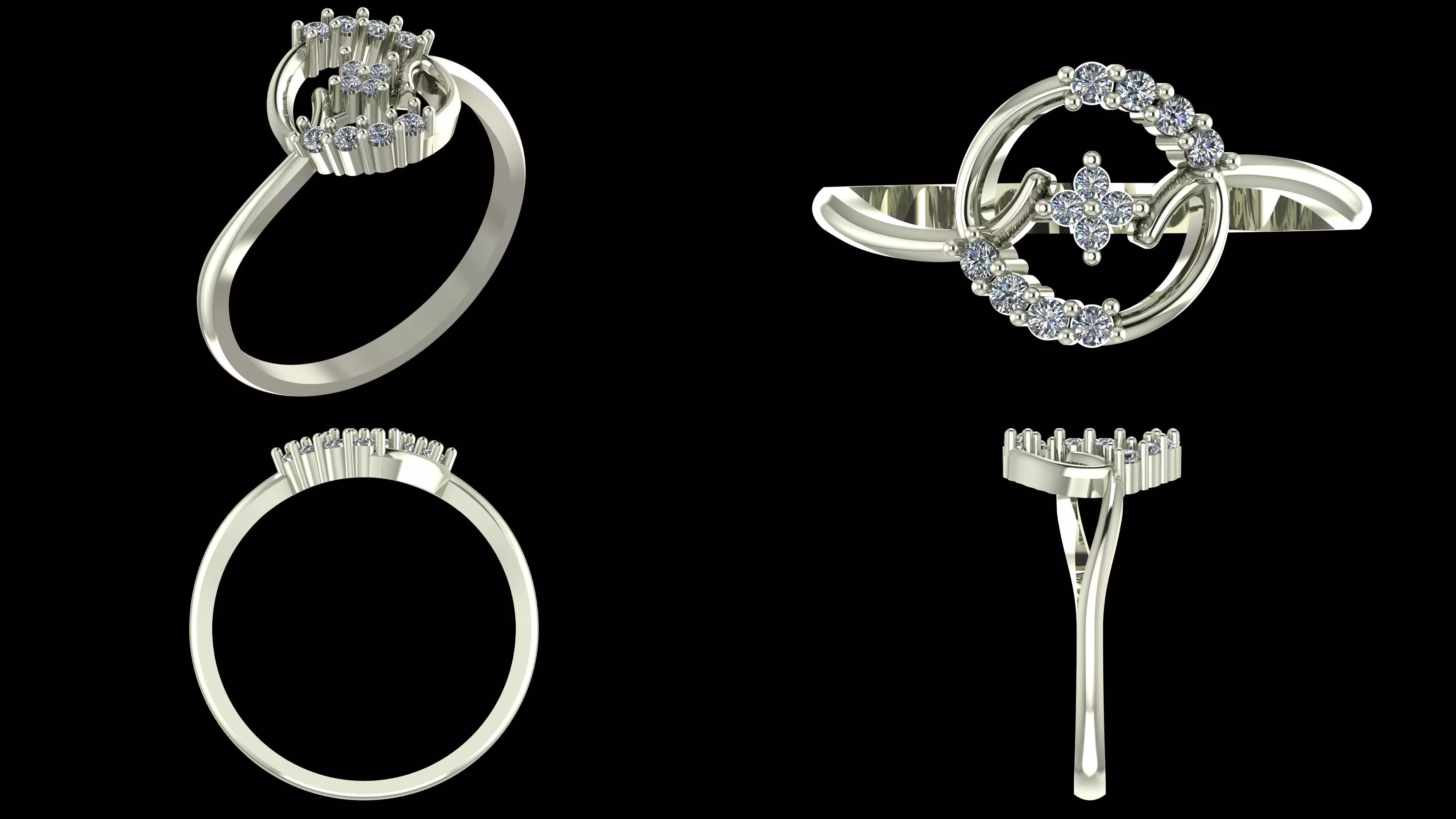 Circle Diamond Ring - Modern 14K Gold Fine Jewellery 3D print model_5