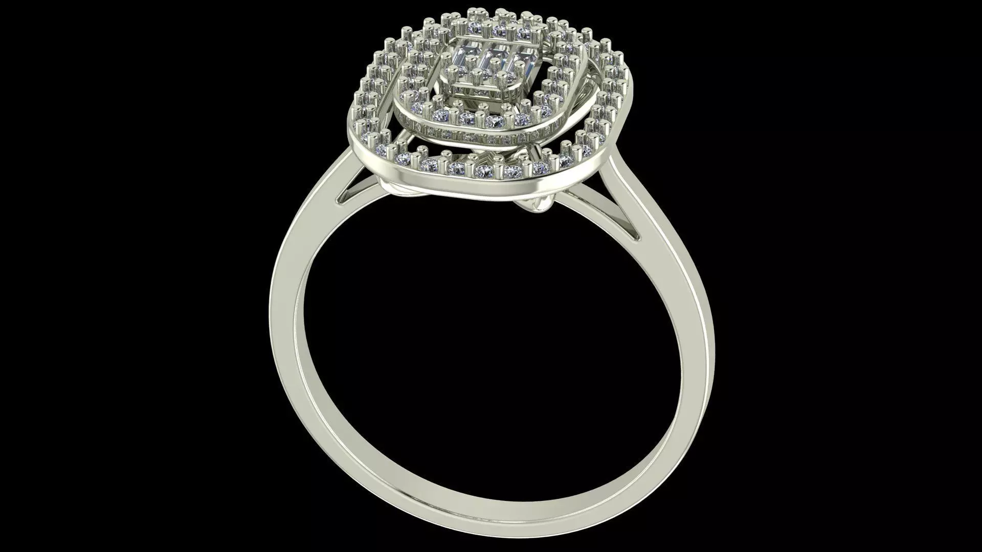 Triple Halo Baguette Diamond Ring - 14K Gold Fine Jewellery 3D print model_7