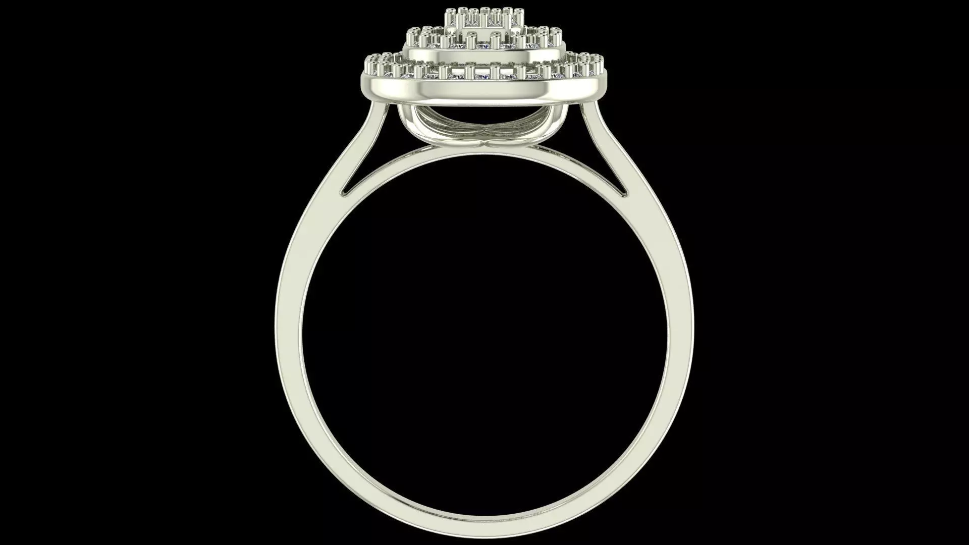 Triple Halo Baguette Diamond Ring - 14K Gold Fine Jewellery 3D print model_8