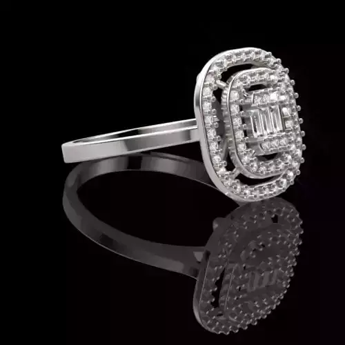 Triple Halo Baguette Diamond Ring - 14K Gold Fine Jewellery 3D print model Triple Halo Baguette Diamond Ring - 14K Gold Fine Jewellery 3D print model