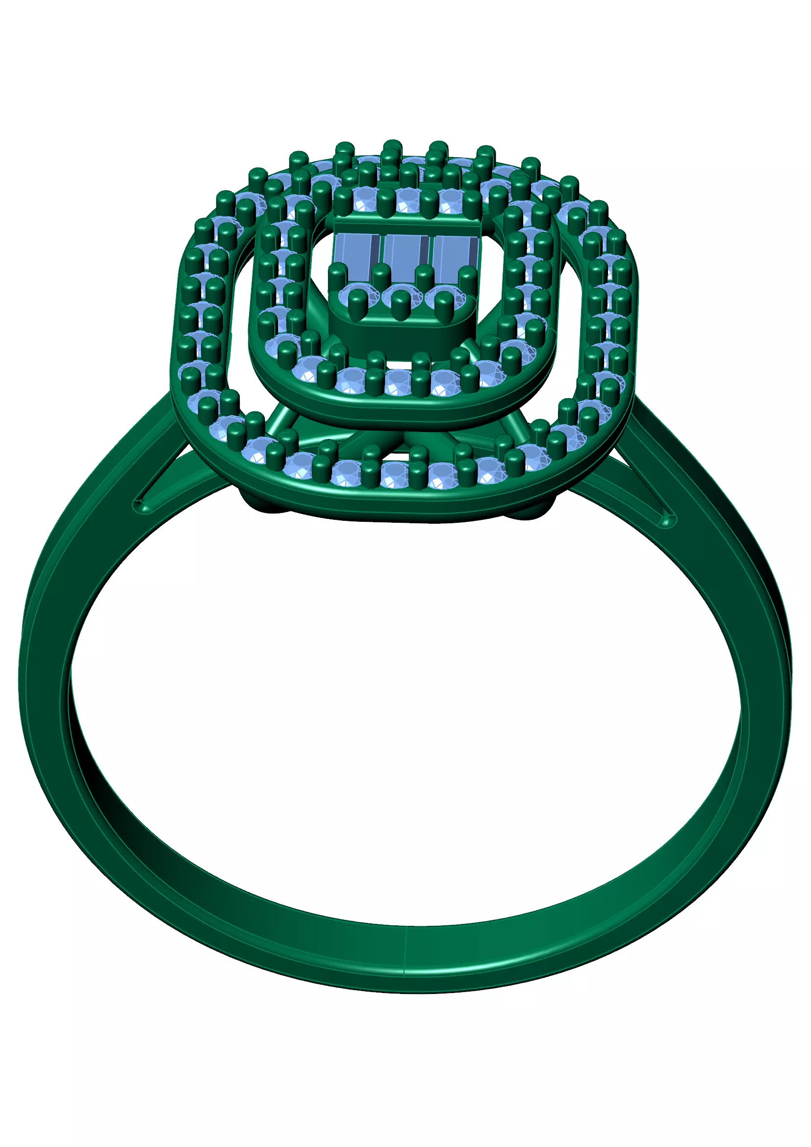 Triple Halo Baguette Diamond Ring - 14K Gold Fine Jewellery 3D print model_10