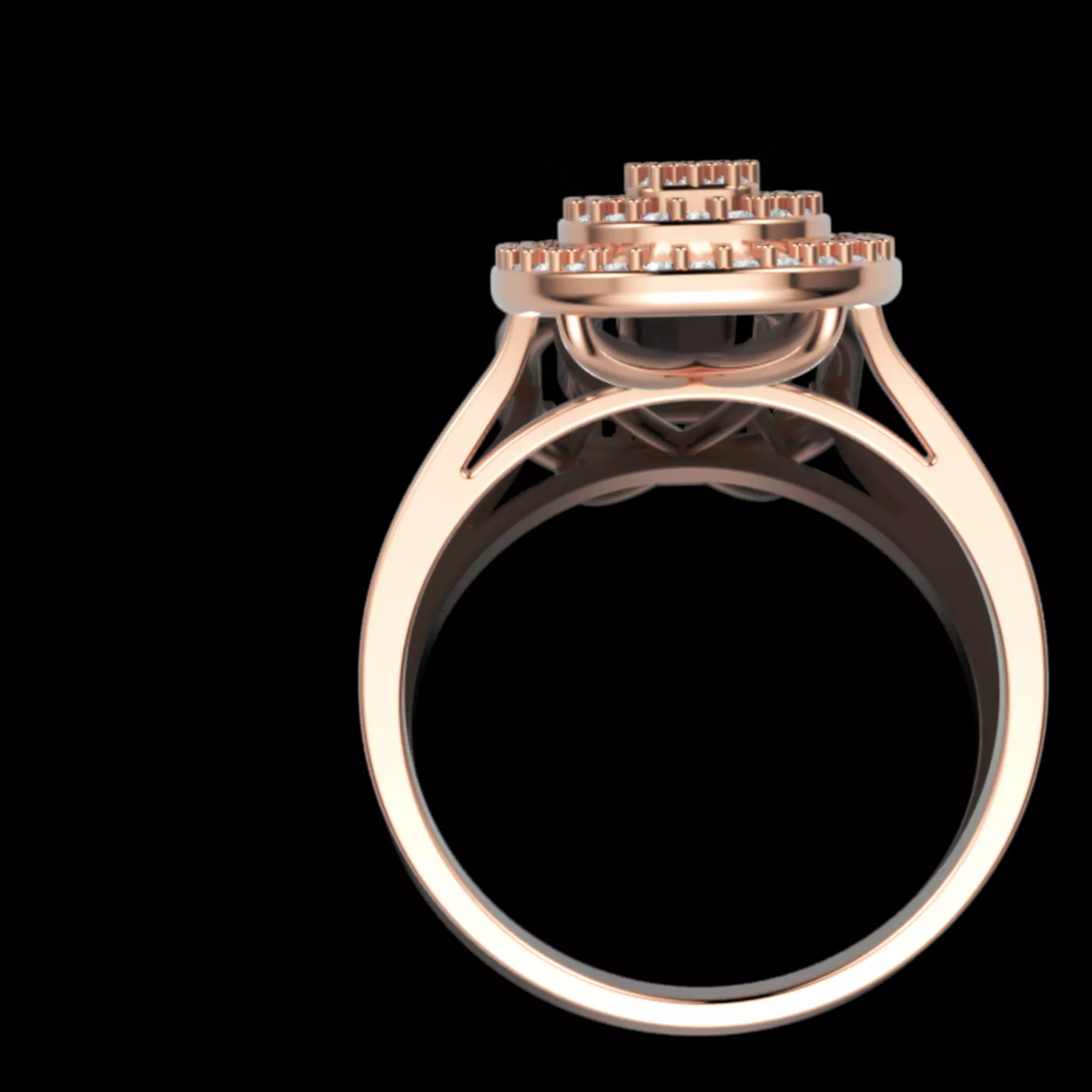 Triple Halo Baguette Diamond Ring - 14K Gold Fine Jewellery 3D print model_3