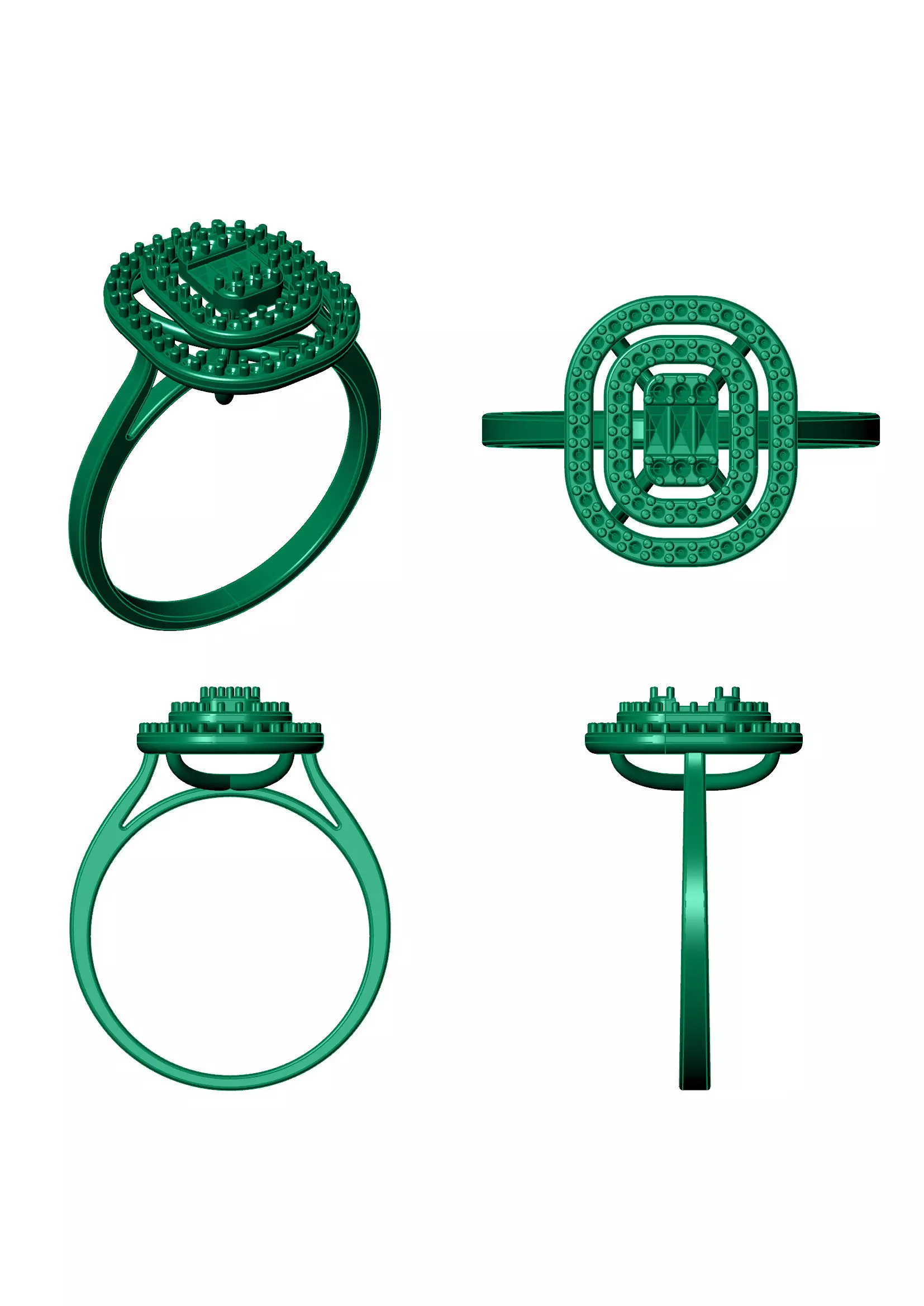 Triple Halo Baguette Diamond Ring - 14K Gold Fine Jewellery 3D print model_12