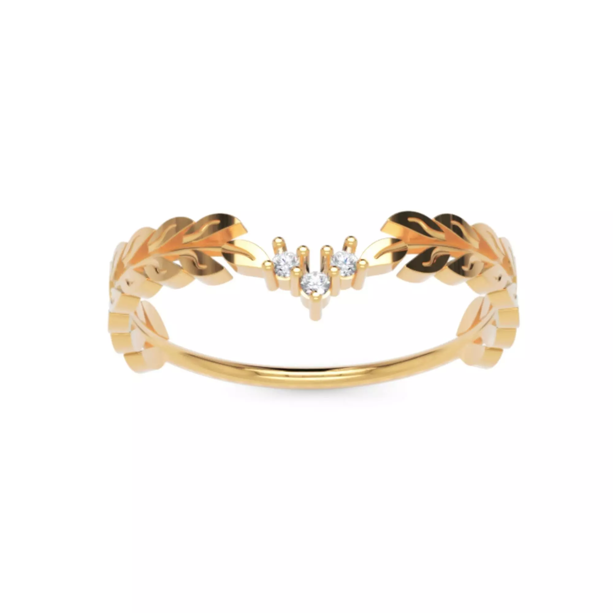Leaf Crown Diamond Ring - 14K Gold Nature Inspired Jewellery 3D print model_3