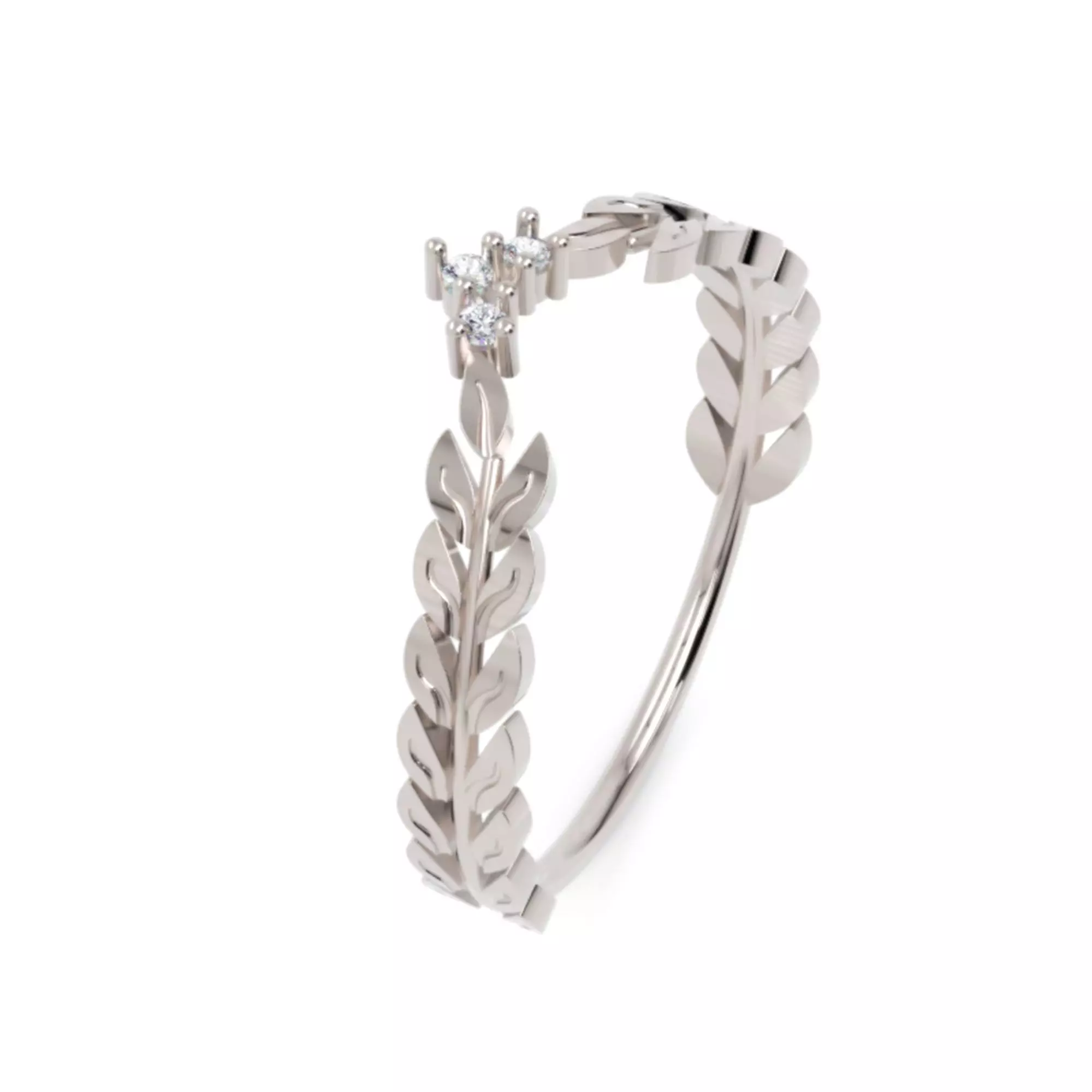 Leaf Crown Diamond Ring - 14K Gold Nature Inspired Jewellery 3D print model_2