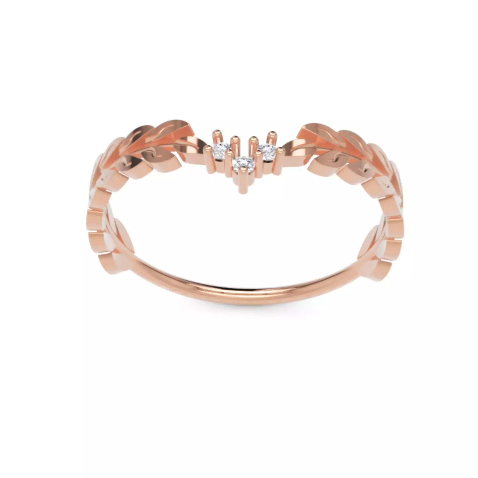 Leaf Crown Diamond Ring - 14K Gold Nature Inspired Jewellery 3D print model_4