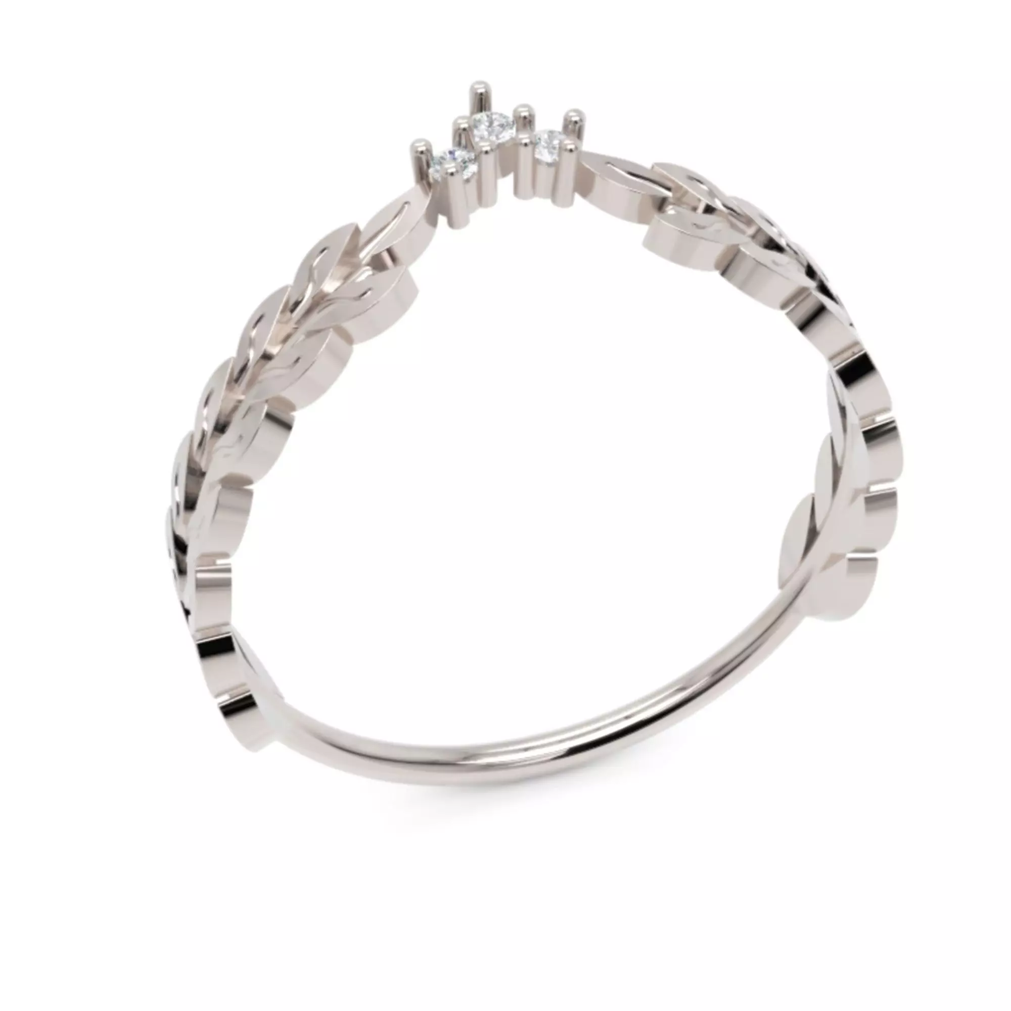 Leaf Crown Diamond Ring - 14K Gold Nature Inspired Jewellery 3D print model_1