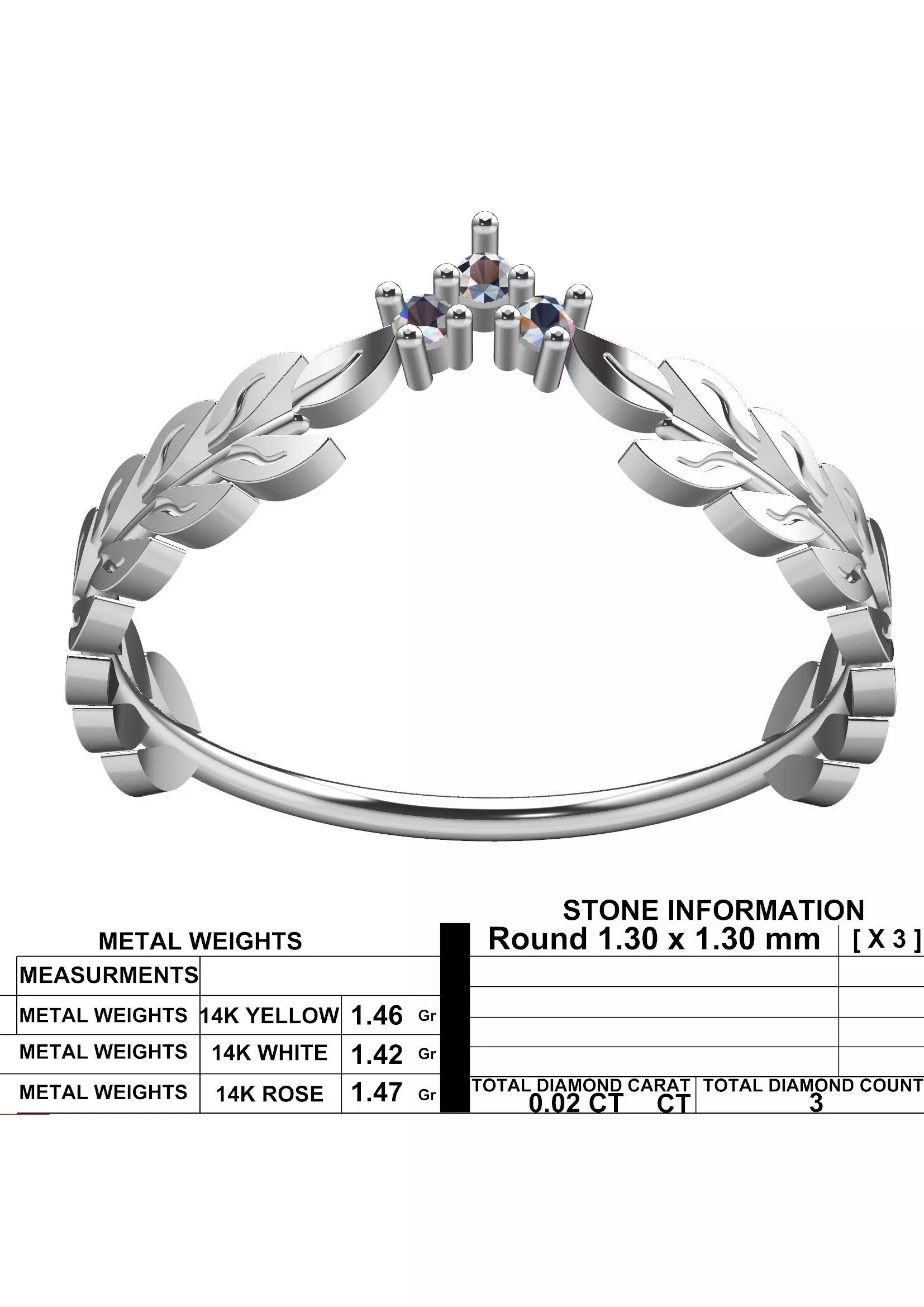 Leaf Crown Diamond Ring - 14K Gold Nature Inspired Jewellery 3D print model_7