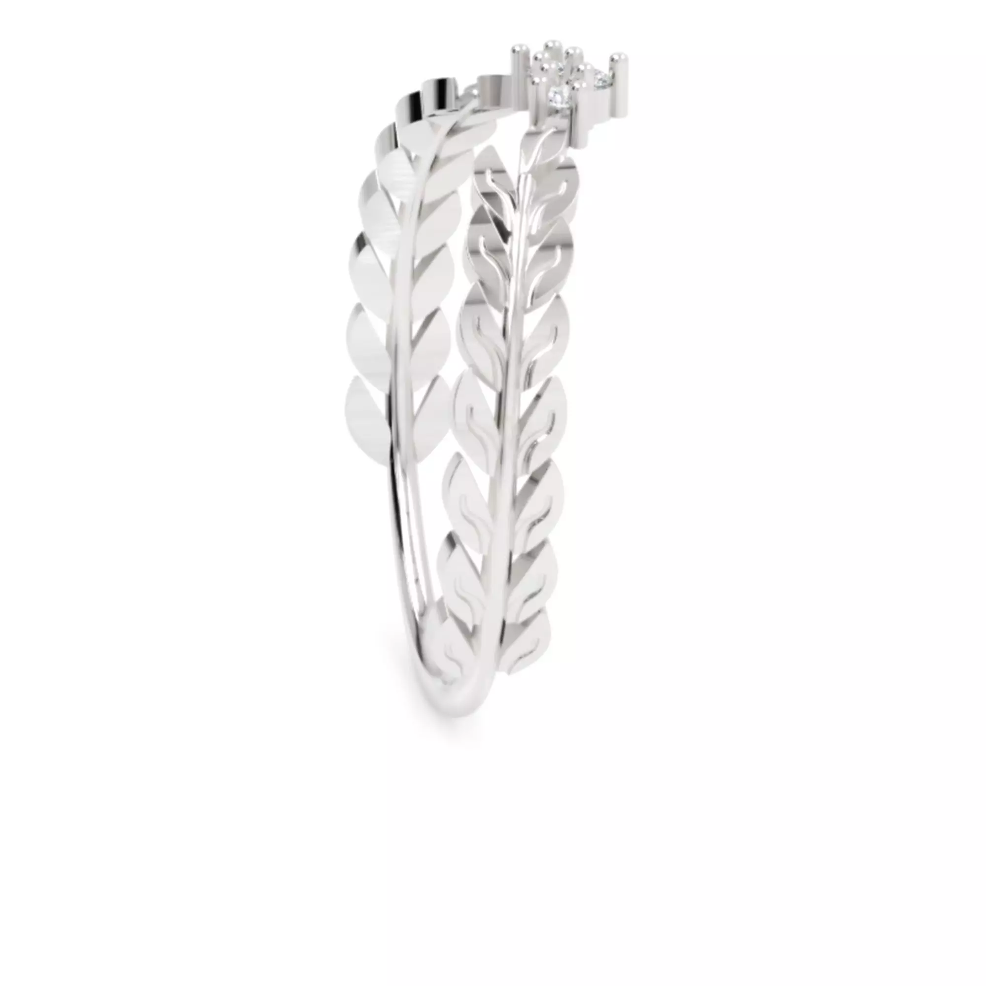 Leaf Crown Diamond Ring - 14K Gold Nature Inspired Jewellery 3D print model_0