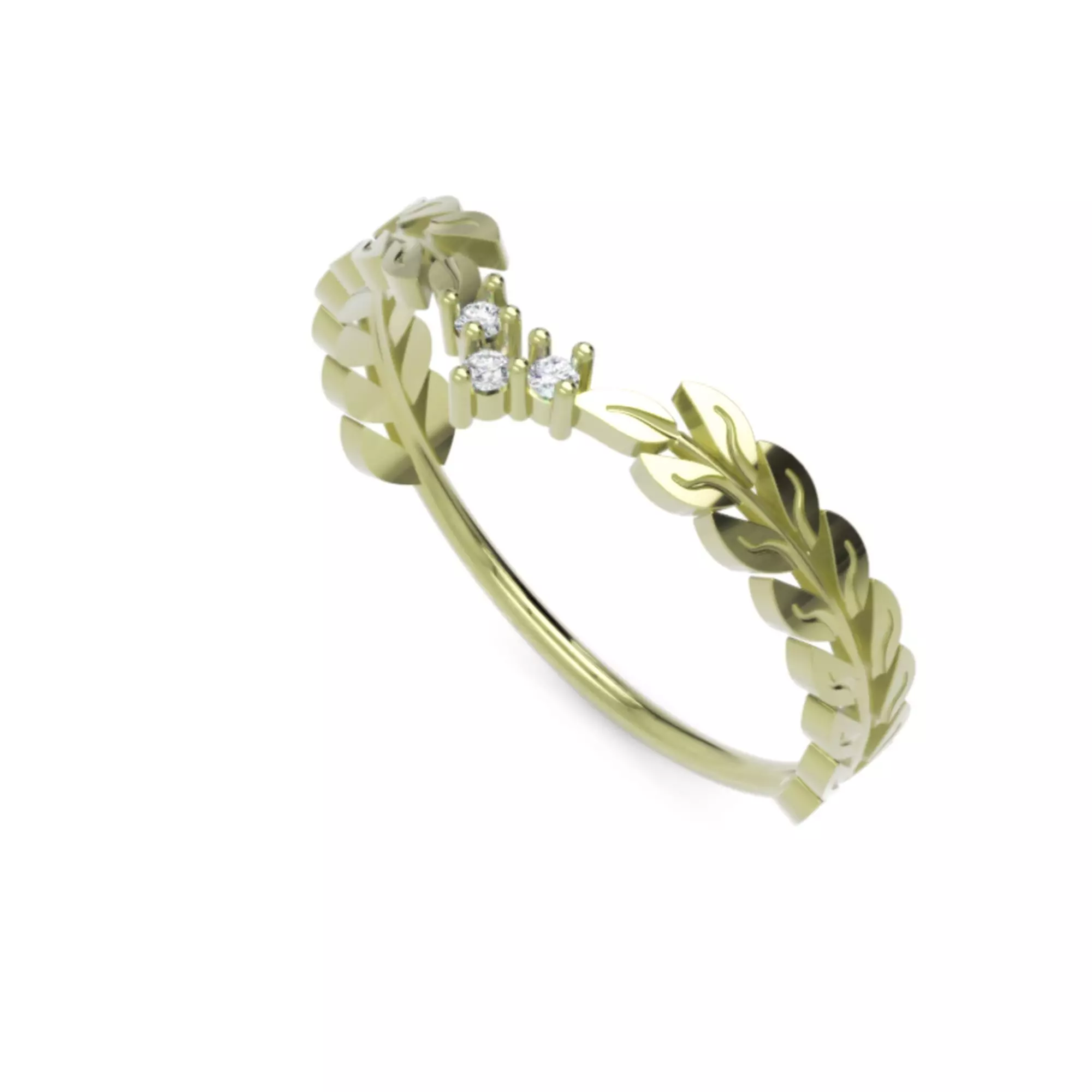 Leaf Crown Diamond Ring - 14K Gold Nature Inspired Jewellery 3D print model_5