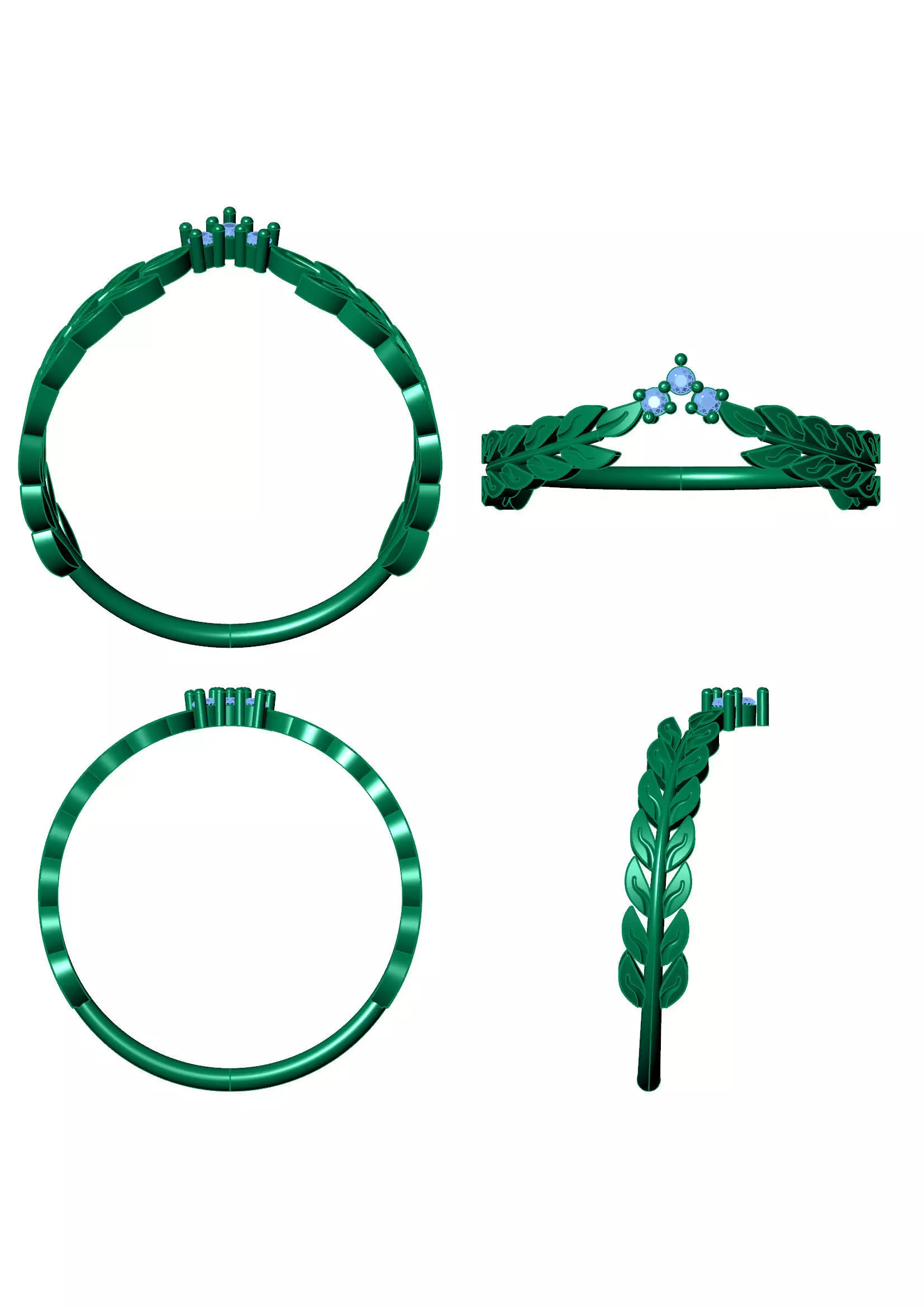 Leaf Crown Diamond Ring - 14K Gold Nature Inspired Jewellery 3D print model_6