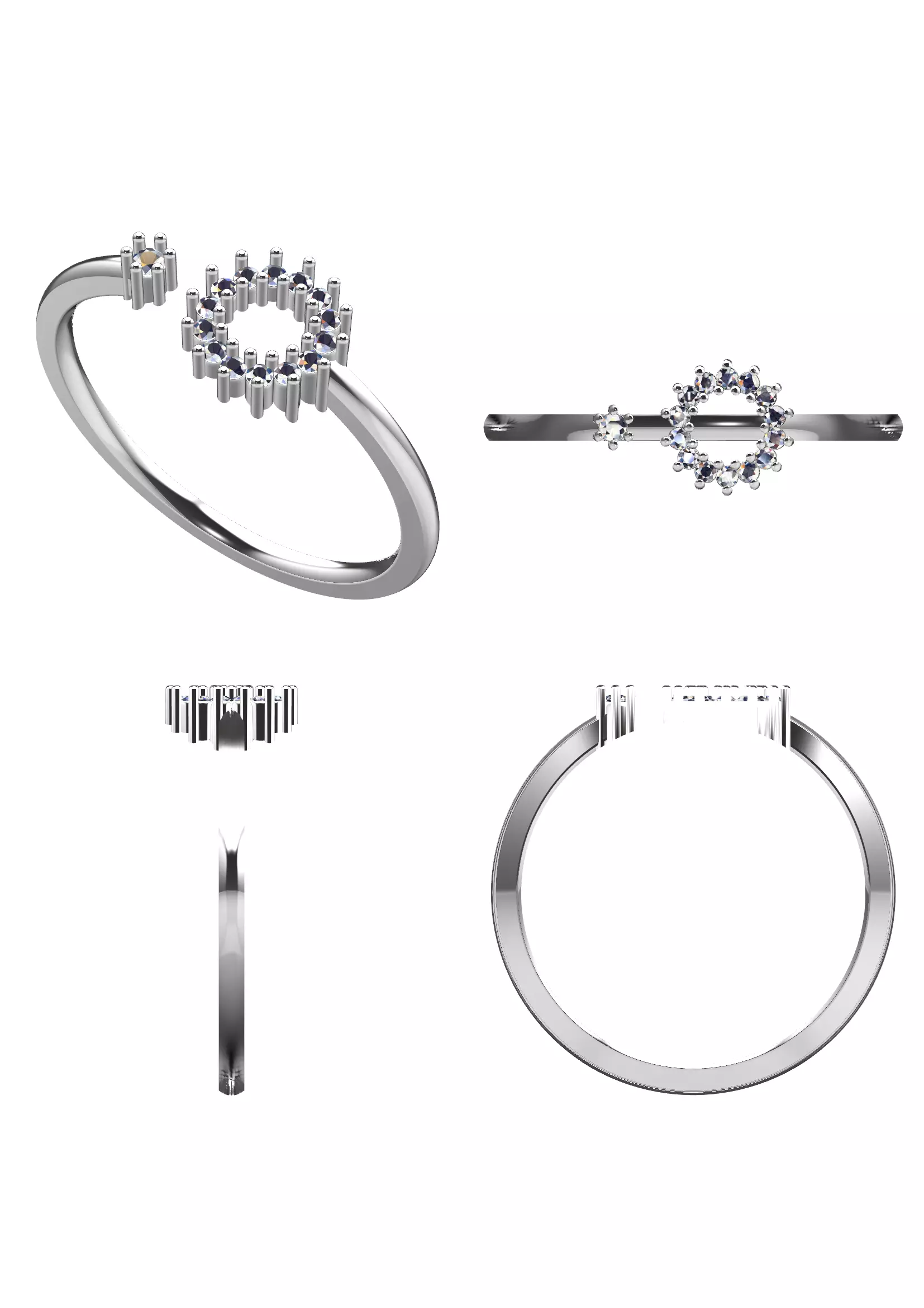 Circular Diamond Halo Ring - Modern 14K Gold Fine Jewellery 3D print model_10
