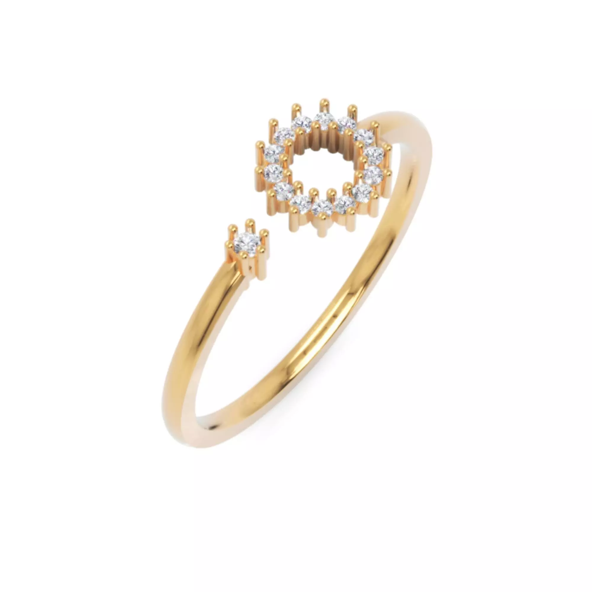 Circular Diamond Halo Ring - Modern 14K Gold Fine Jewellery 3D print model_3