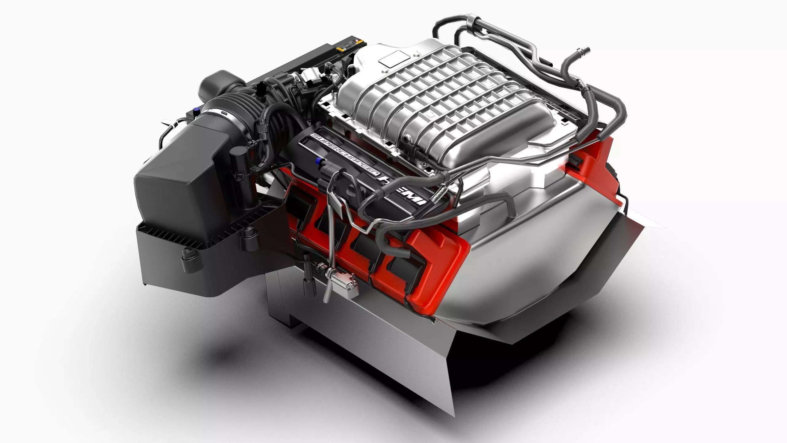 Dodge Hellcat Supercharged Hemi V8 Engine Low-poly 3D model_2