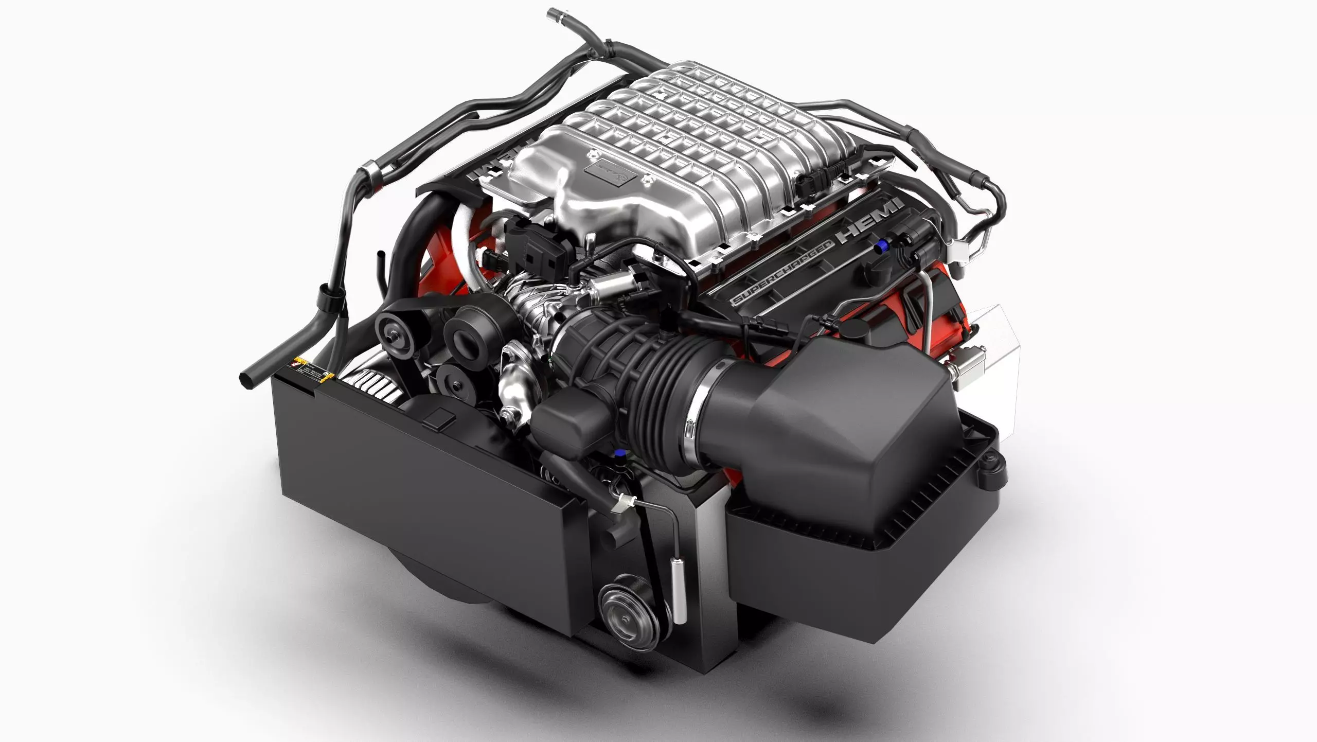 Dodge Hellcat Supercharged Hemi V8 Engine Low-poly 3D model_0