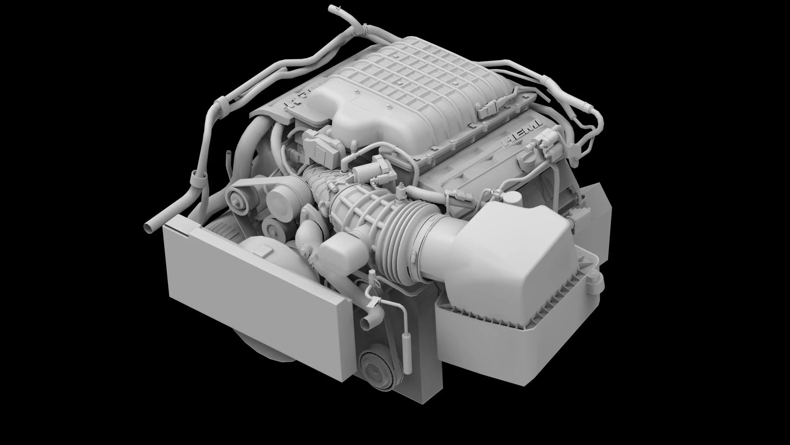 Dodge Hellcat Supercharged Hemi V8 Engine Low-poly 3D model_5