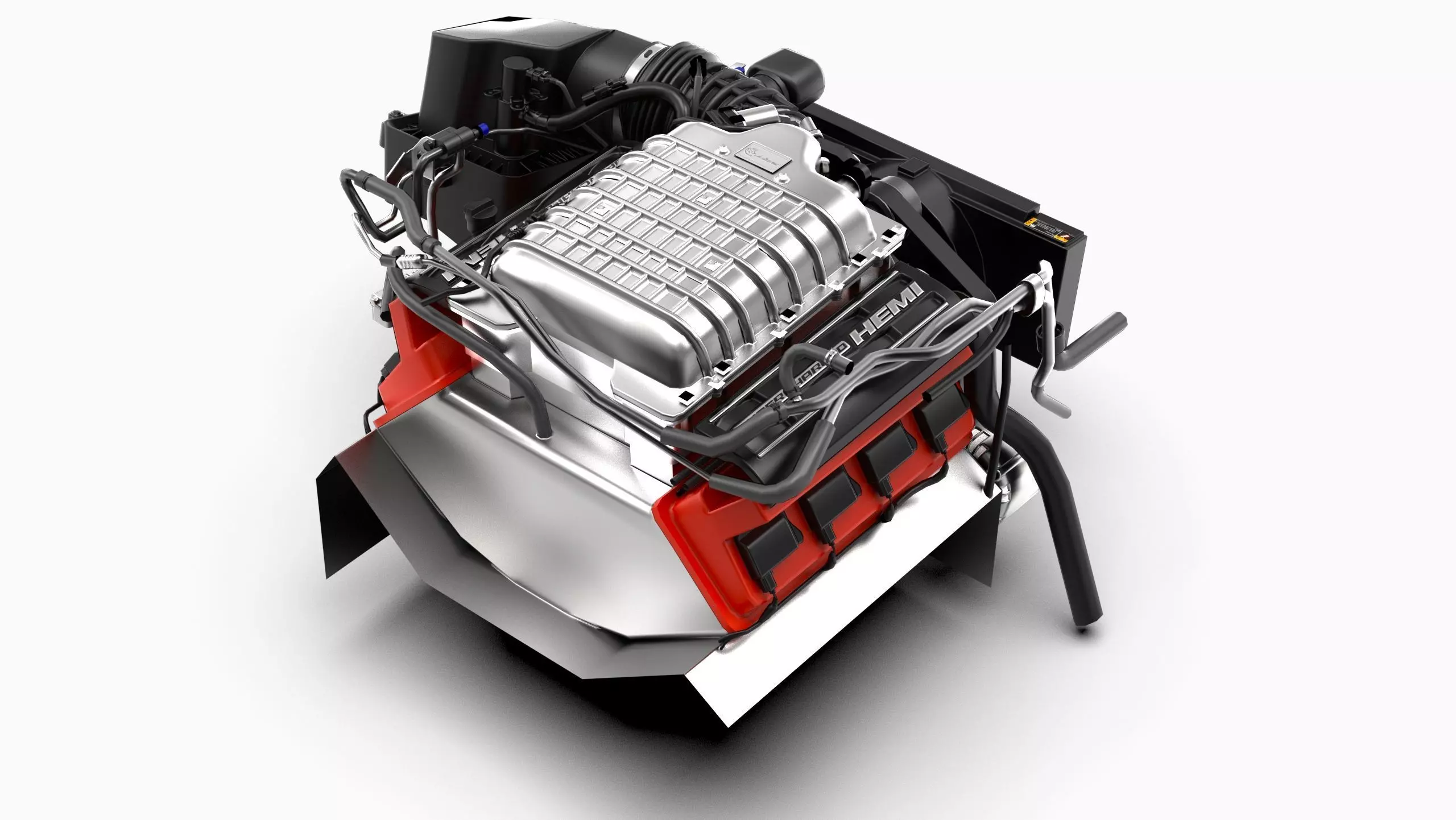 Dodge Hellcat Supercharged Hemi V8 Engine Low-poly 3D model_4