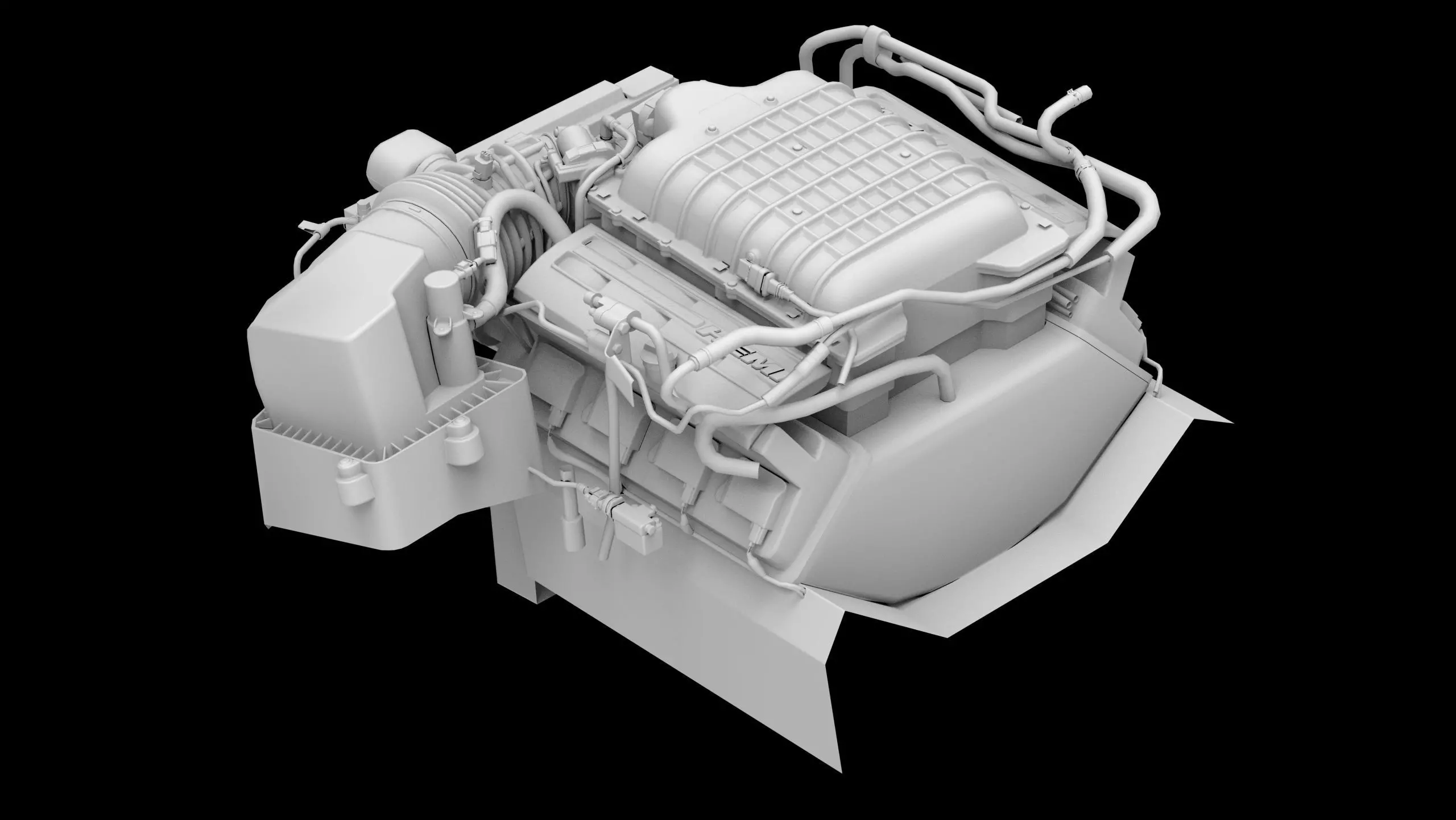 Dodge Hellcat Supercharged Hemi V8 Engine Low-poly 3D model_7