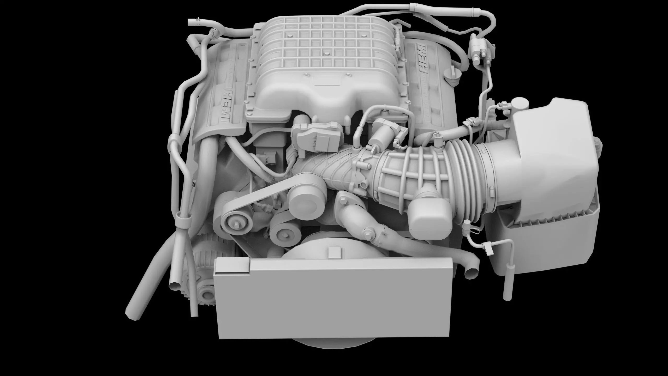 Dodge Hellcat Supercharged Hemi V8 Engine Low-poly 3D model_6