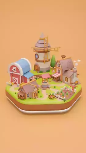 Low Poly Fantasy Fruit Diorama Low-poly 3D model