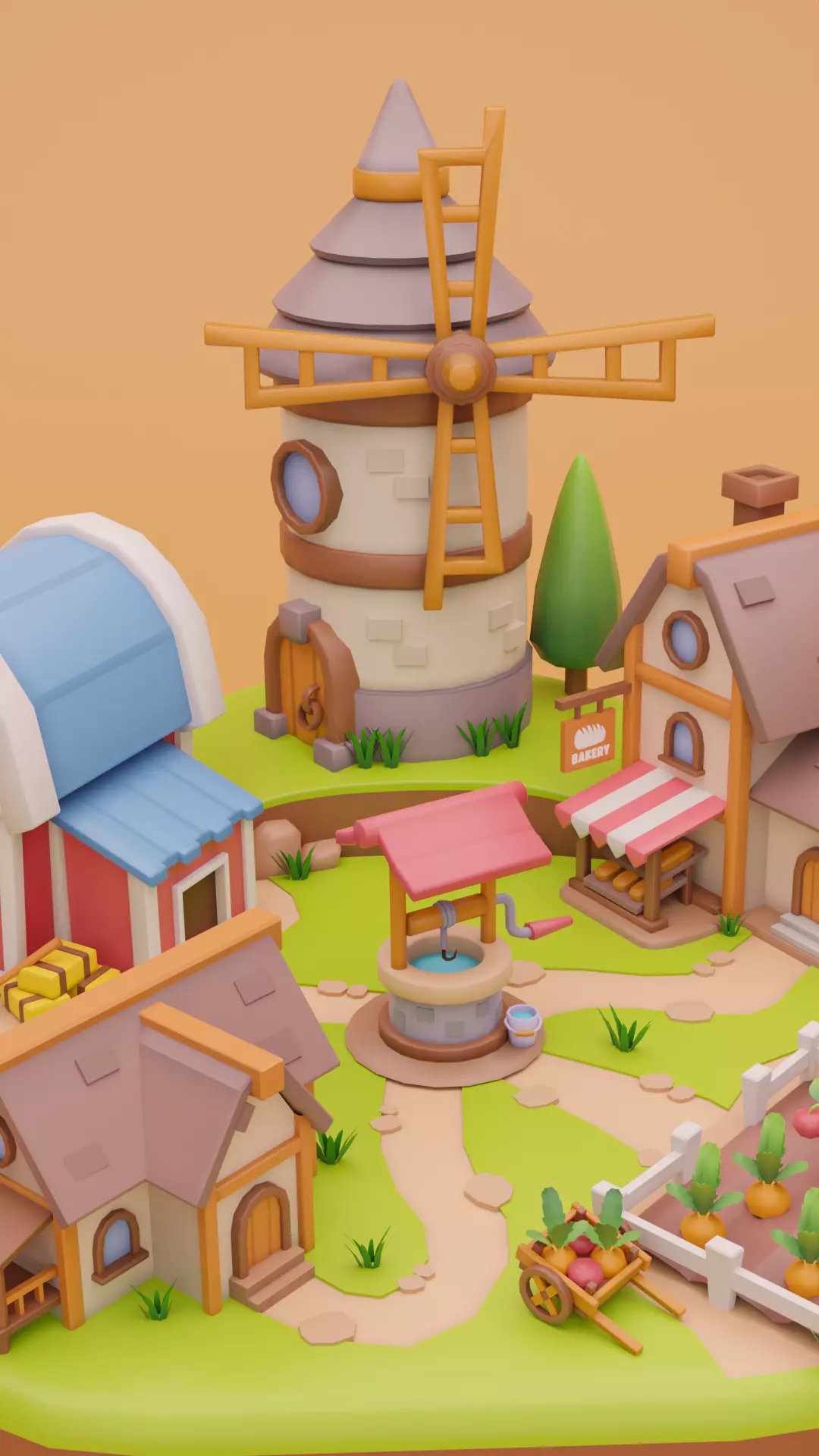 Low Poly Fantasy Fruit Diorama Low-poly 3D model_1