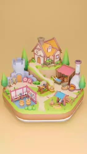 Low Poly Cartoon Blacksmith  Diorama Low-poly 3D model