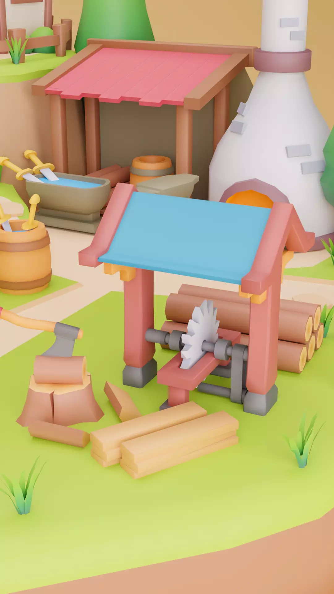 Low Poly Cartoon Blacksmith  Diorama Low-poly 3D model_3